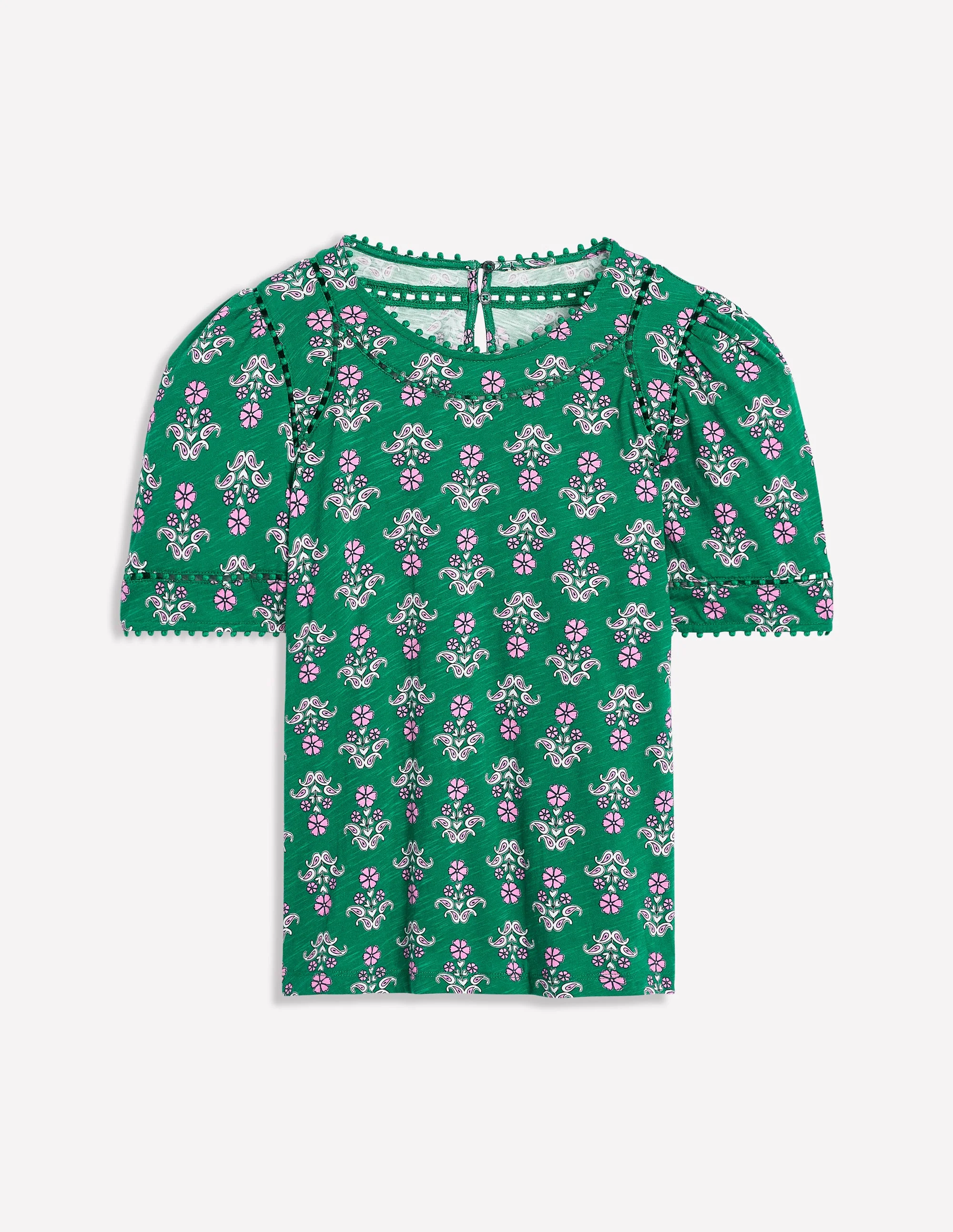 Mila Trim Detail Top-Forest Grass, Pansy Stamp - Image 5