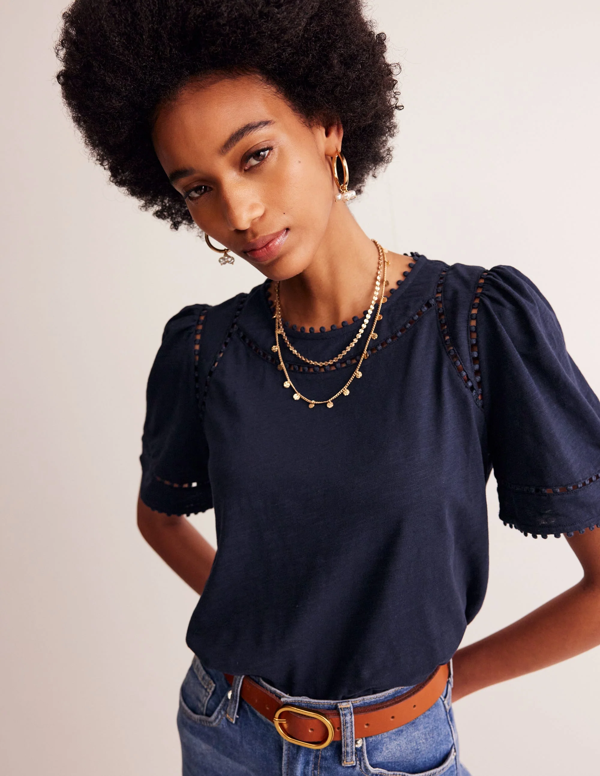 Mila Trim Detail Top-Navy
