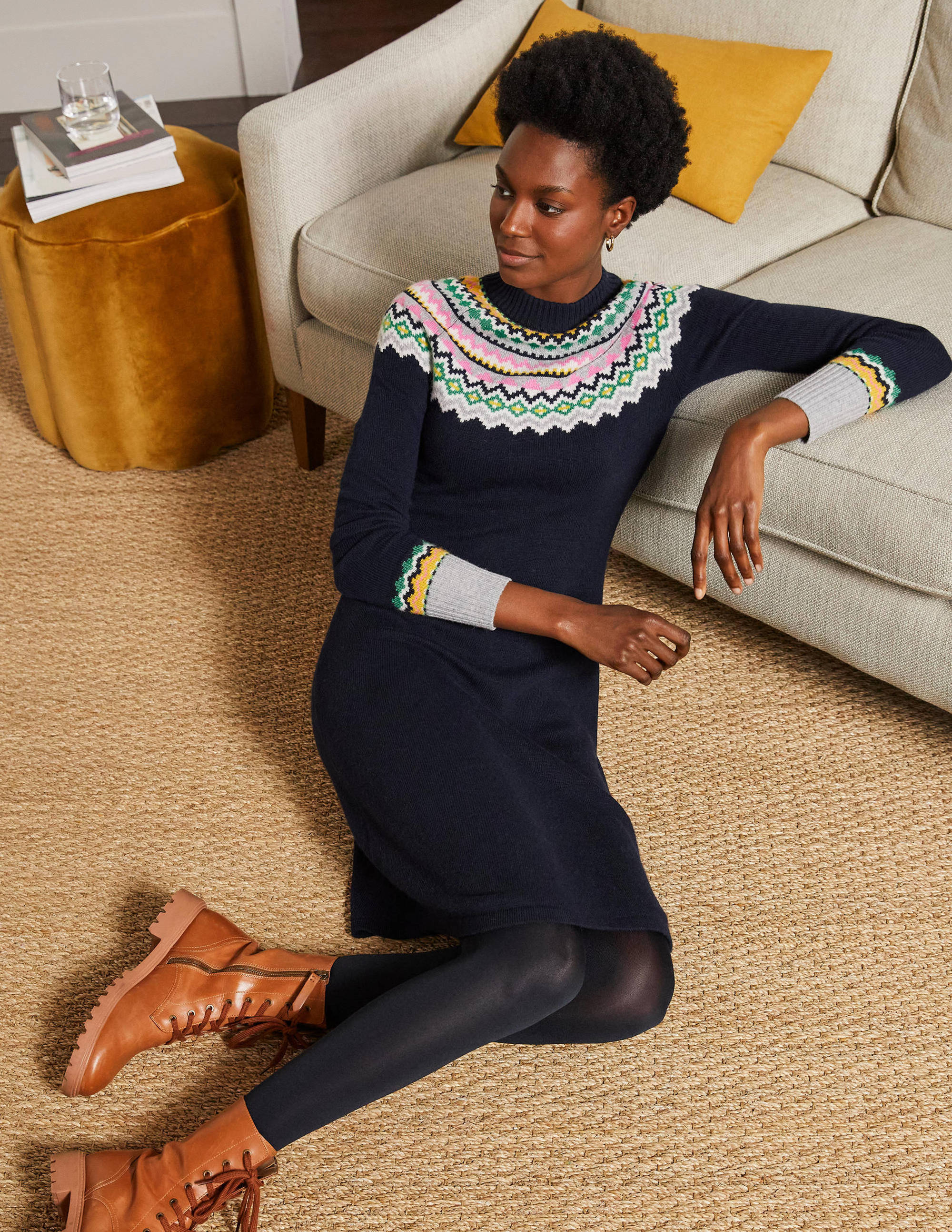 Millie Fair Isle Knitted Dress-Navy