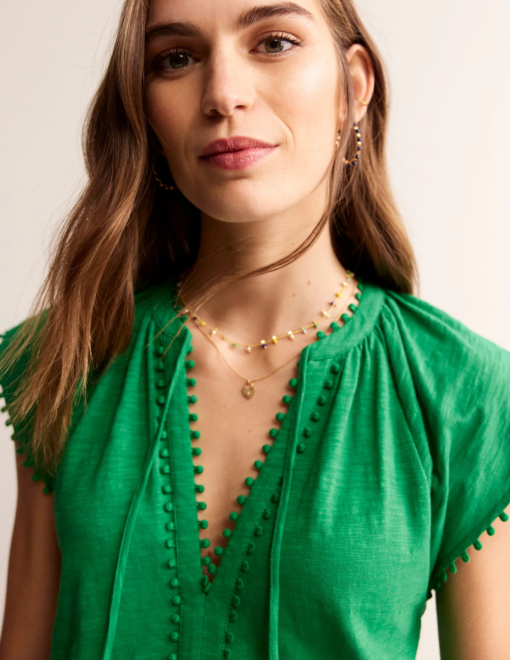 Millie Pom Cotton Dress-Green Tambourine - Image 2