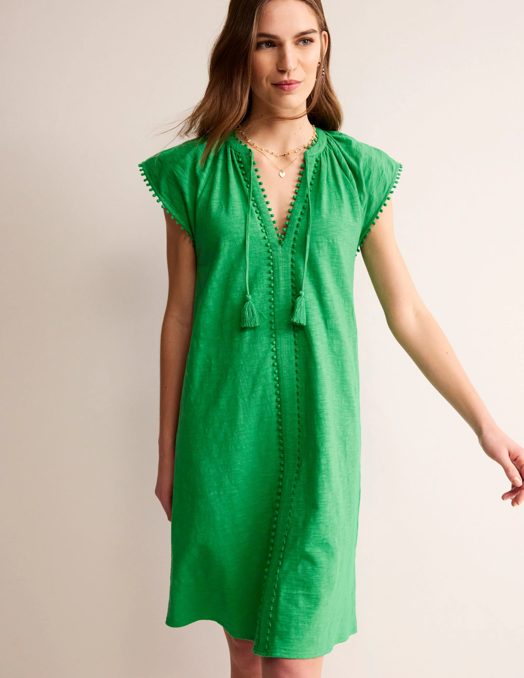 Millie Pom Cotton Dress-Green Tambourine - Image 4