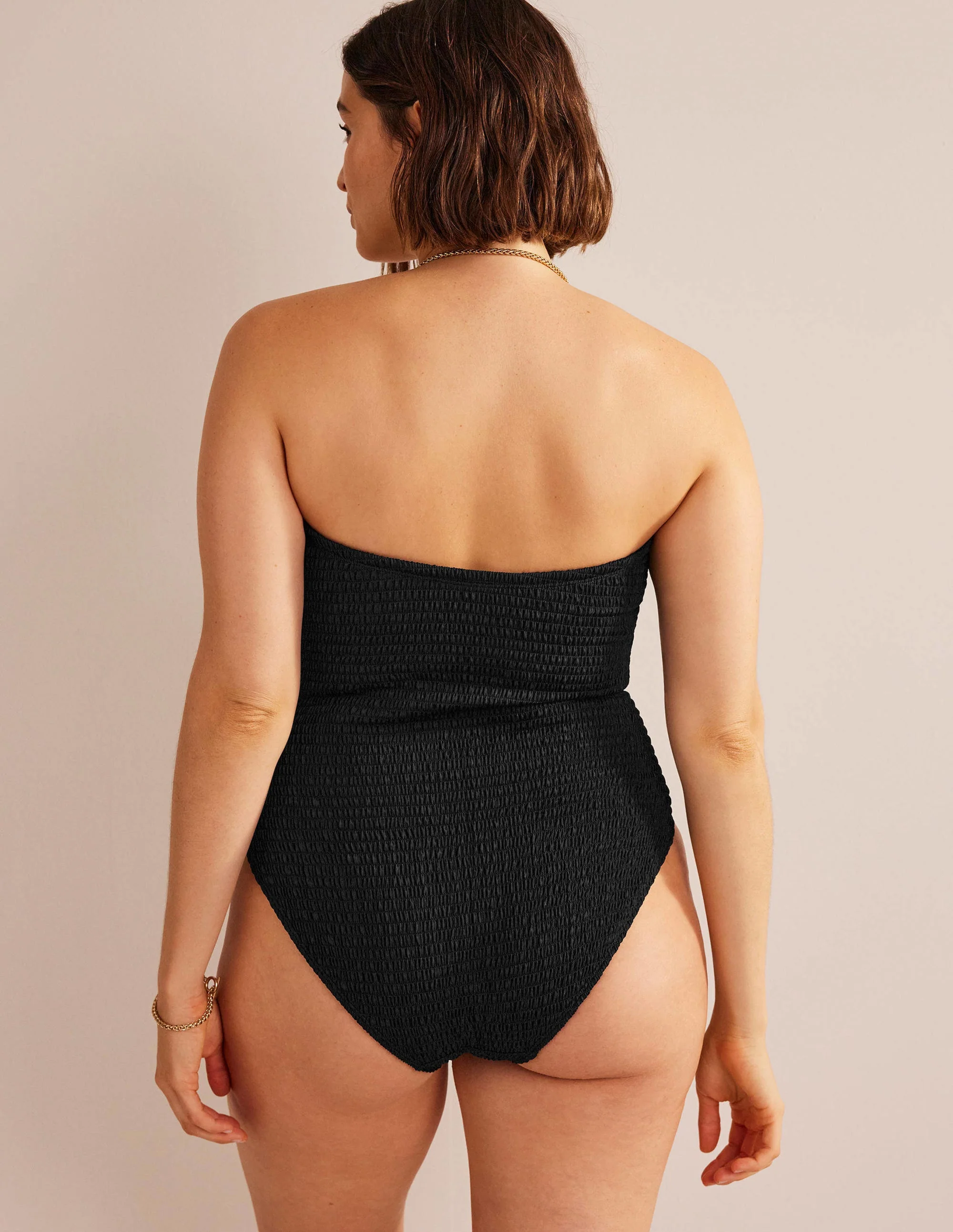 Milos Smocked Bandeau Swimsuit-Black - Image 6