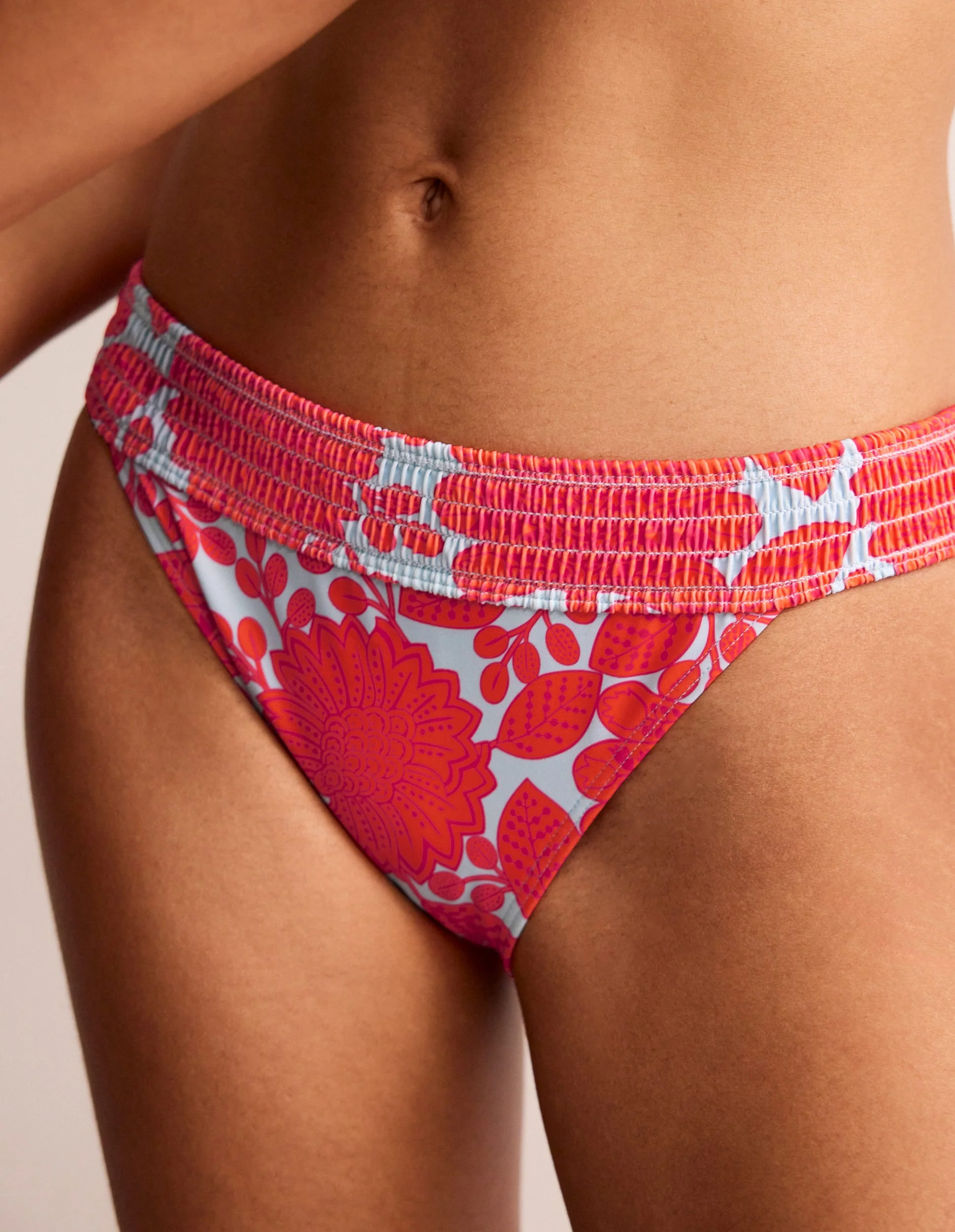 Milos Smocked Bikini Bottoms-Fire Cracker, Gardenia Swirl - Image 2