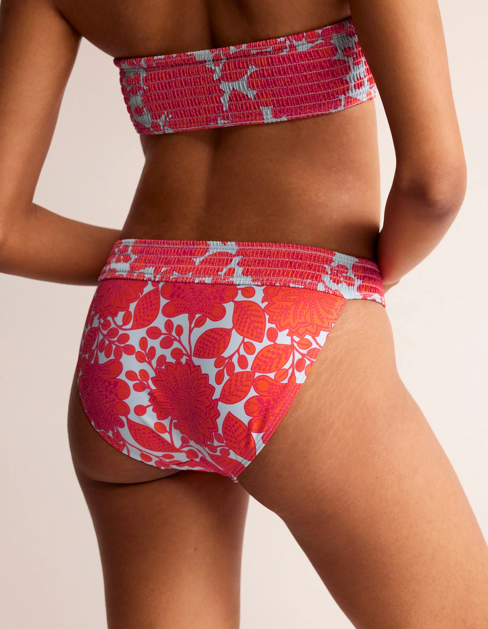 Milos Smocked Bikini Bottoms-Fire Cracker, Gardenia Swirl - Image 3