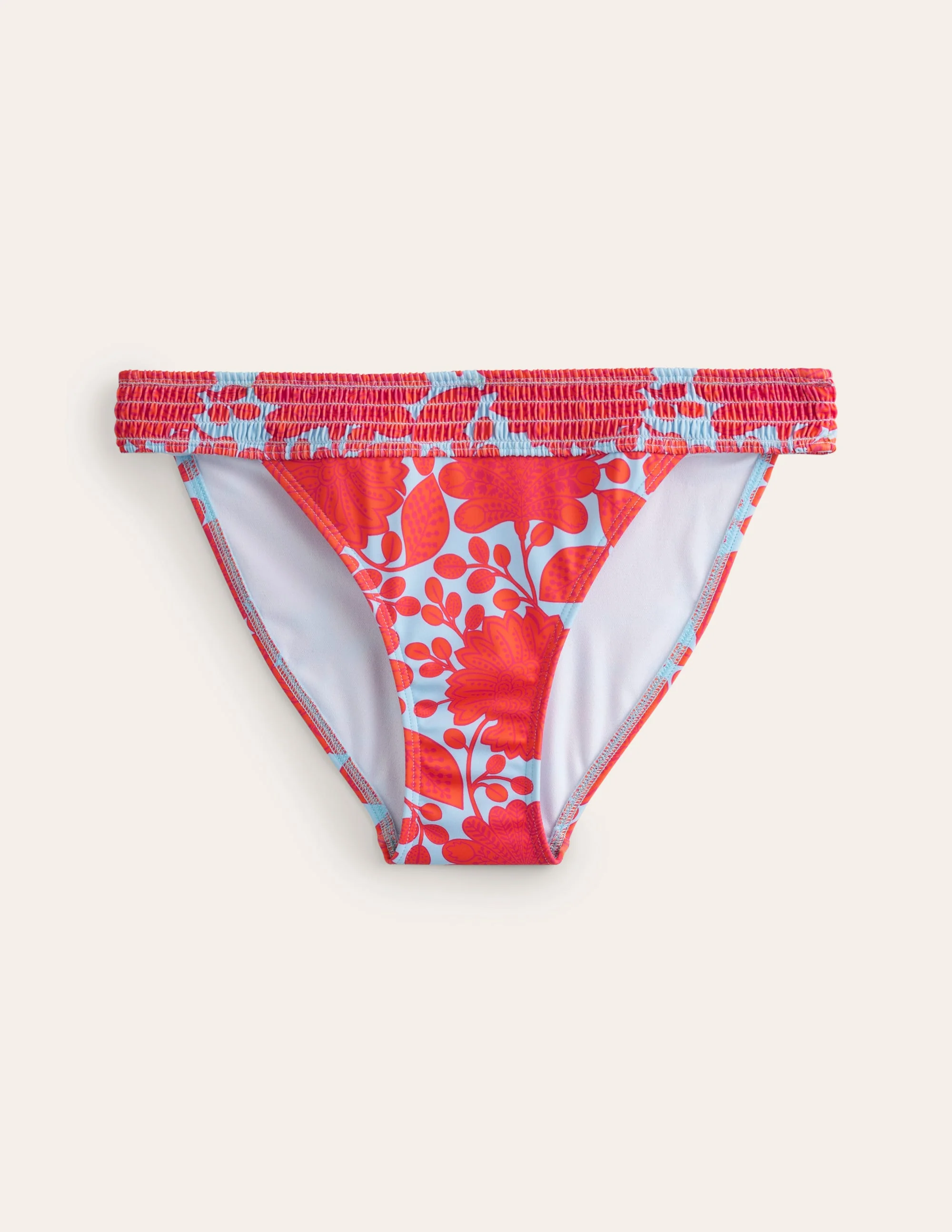 Milos Smocked Bikini Bottoms-Fire Cracker, Gardenia Swirl - Image 6
