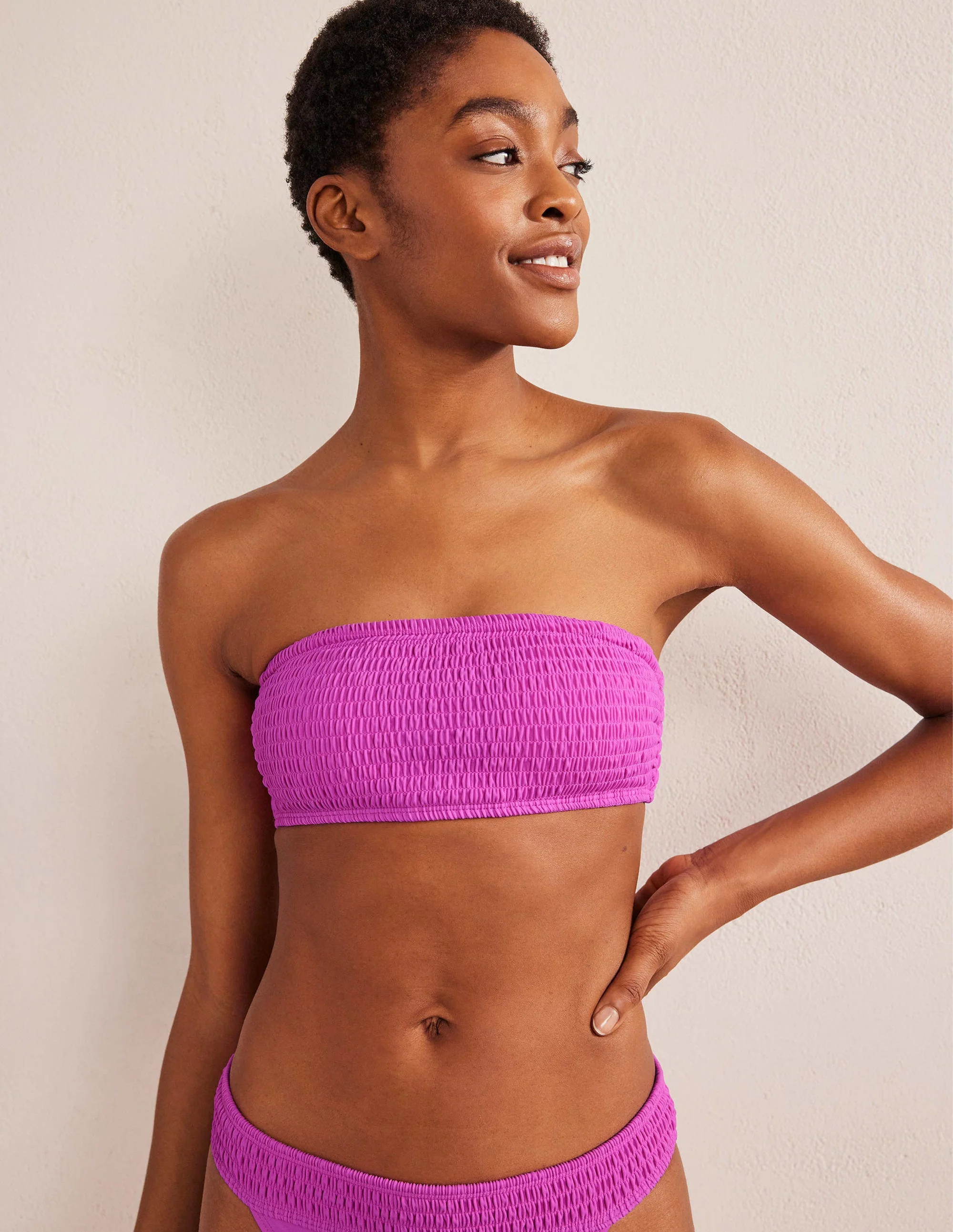 Milos Smocked Bikini Top-Amazing Pink