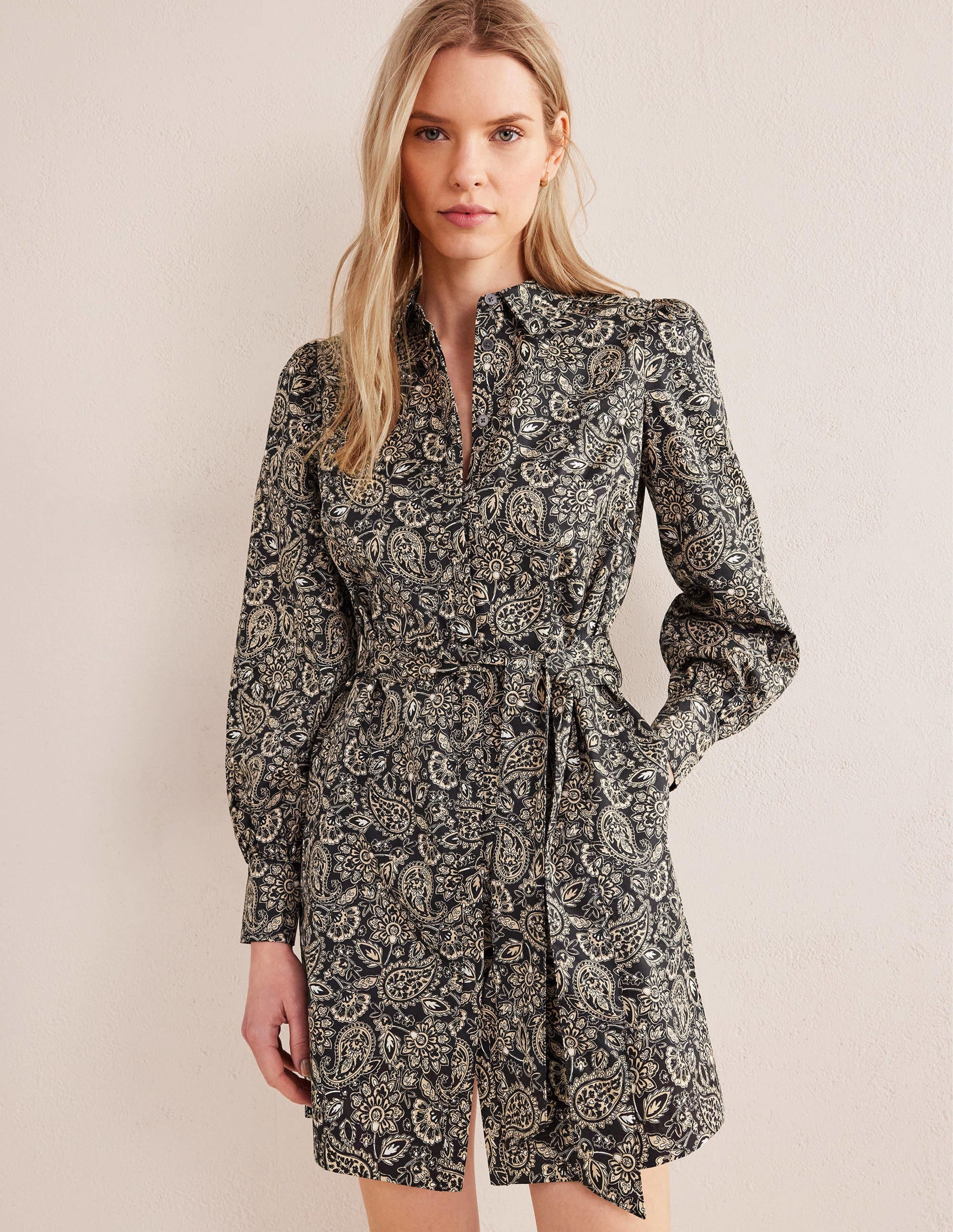 Mini Shift Shirt Dress-Black, Paisley Terrace