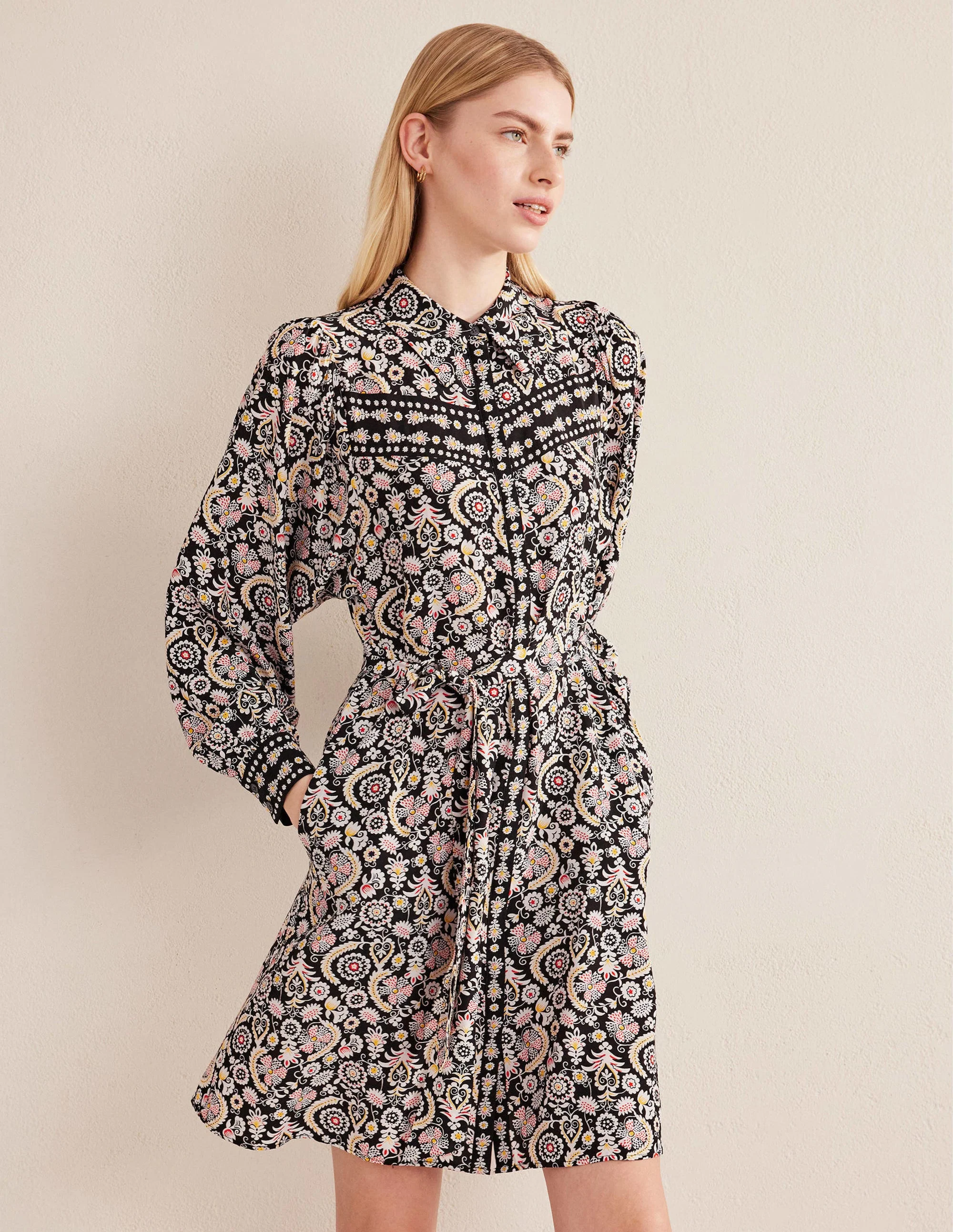 Mini Shirt Dress-Black, Tropic Charm - Image 3