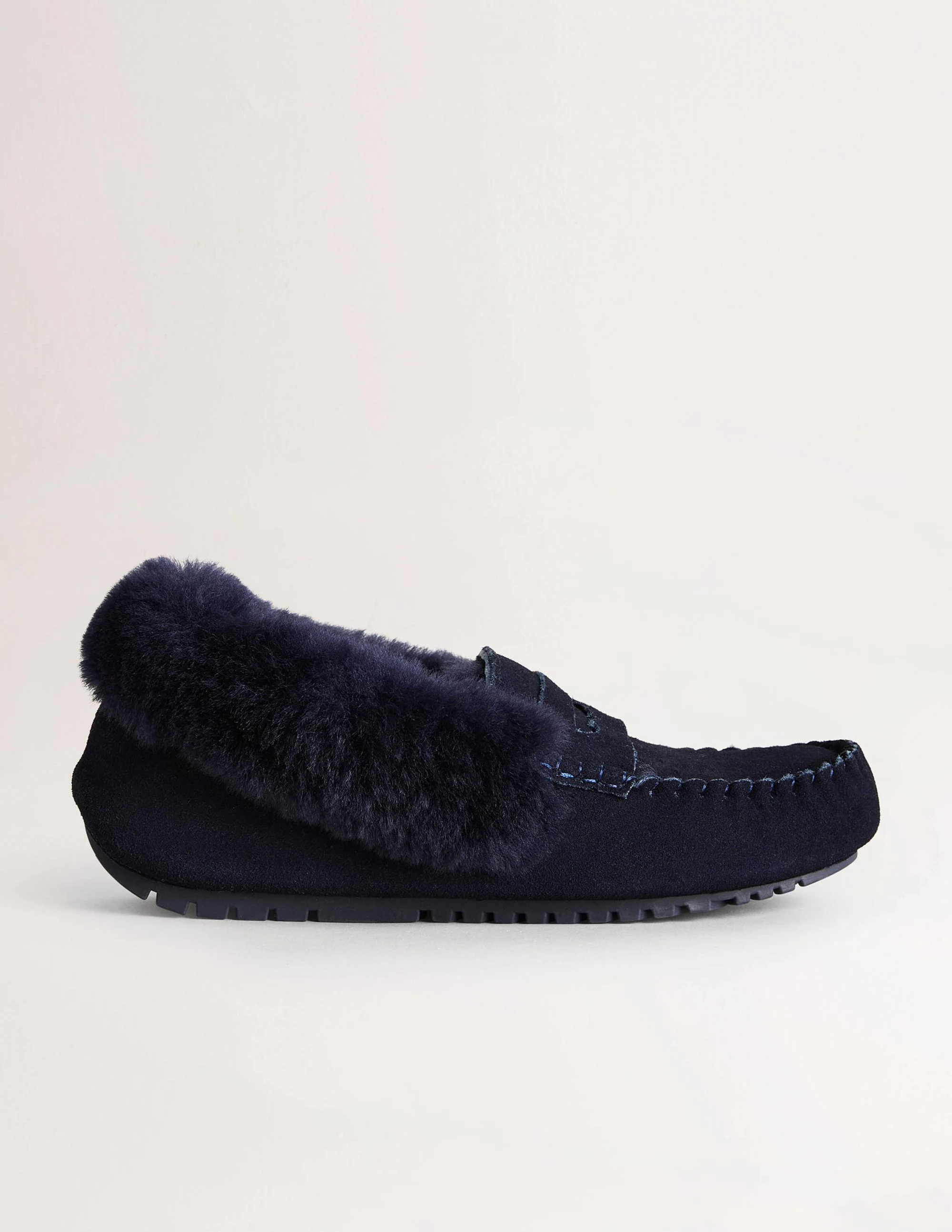Moccasin Slippers-Navy Suede