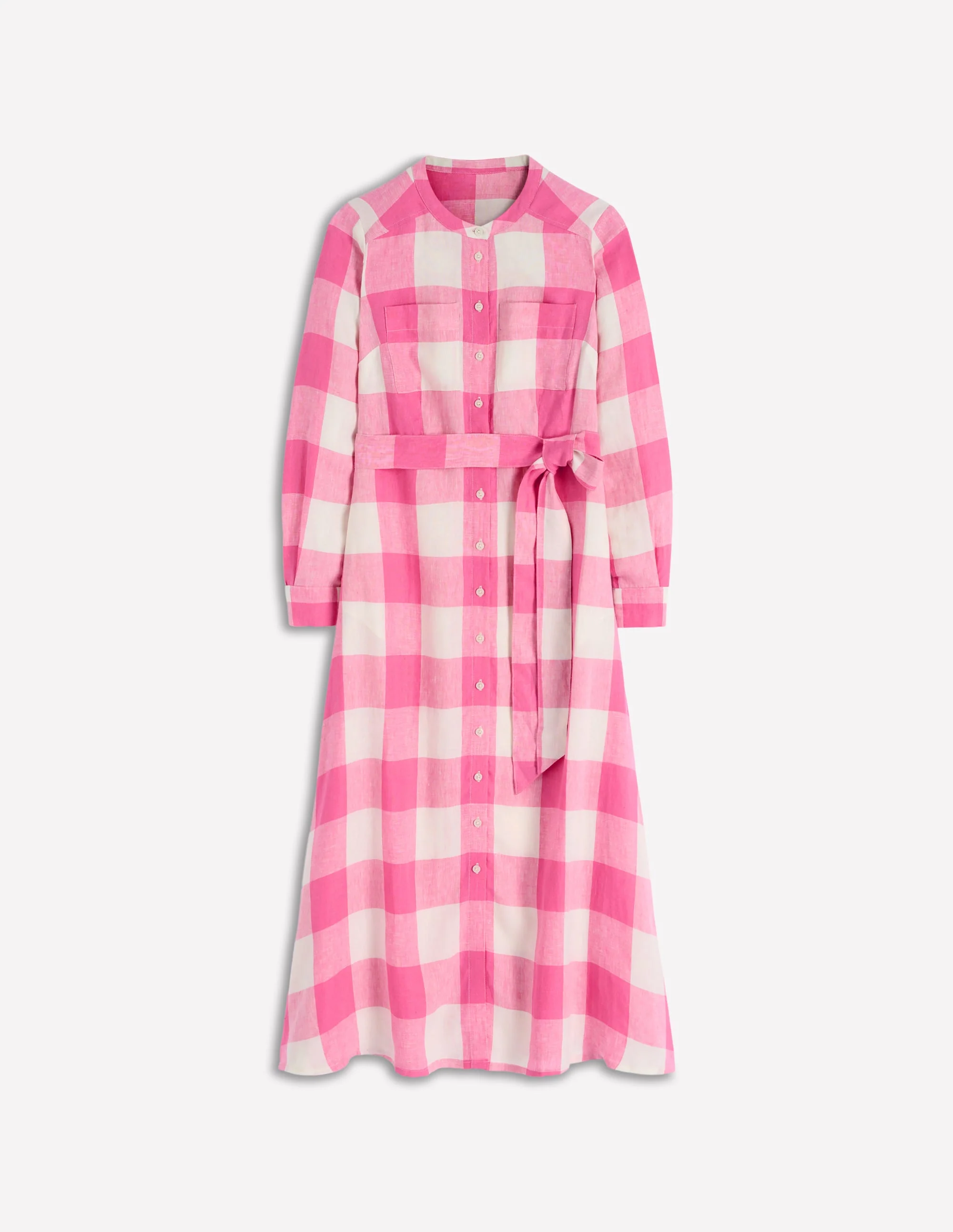 Mollie Linen Midi Dress-Pink Punch Gingham - Image 6
