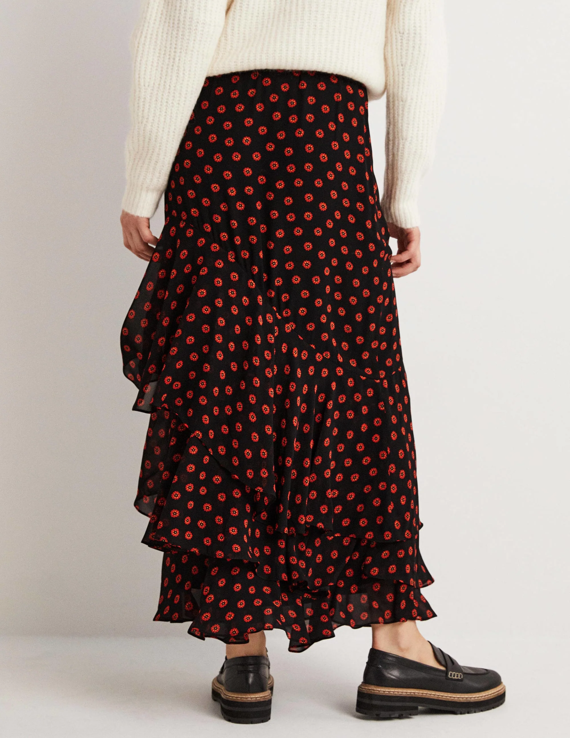 Multi Ruffle Maxi Skirt-Black, Petunia Bud - Image 3