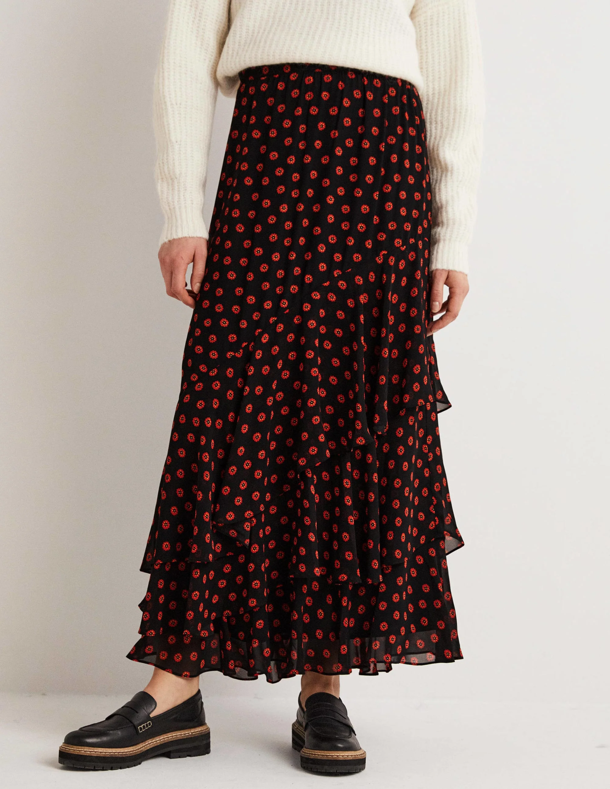 Multi Ruffle Maxi Skirt-Black, Petunia Bud - Image 4