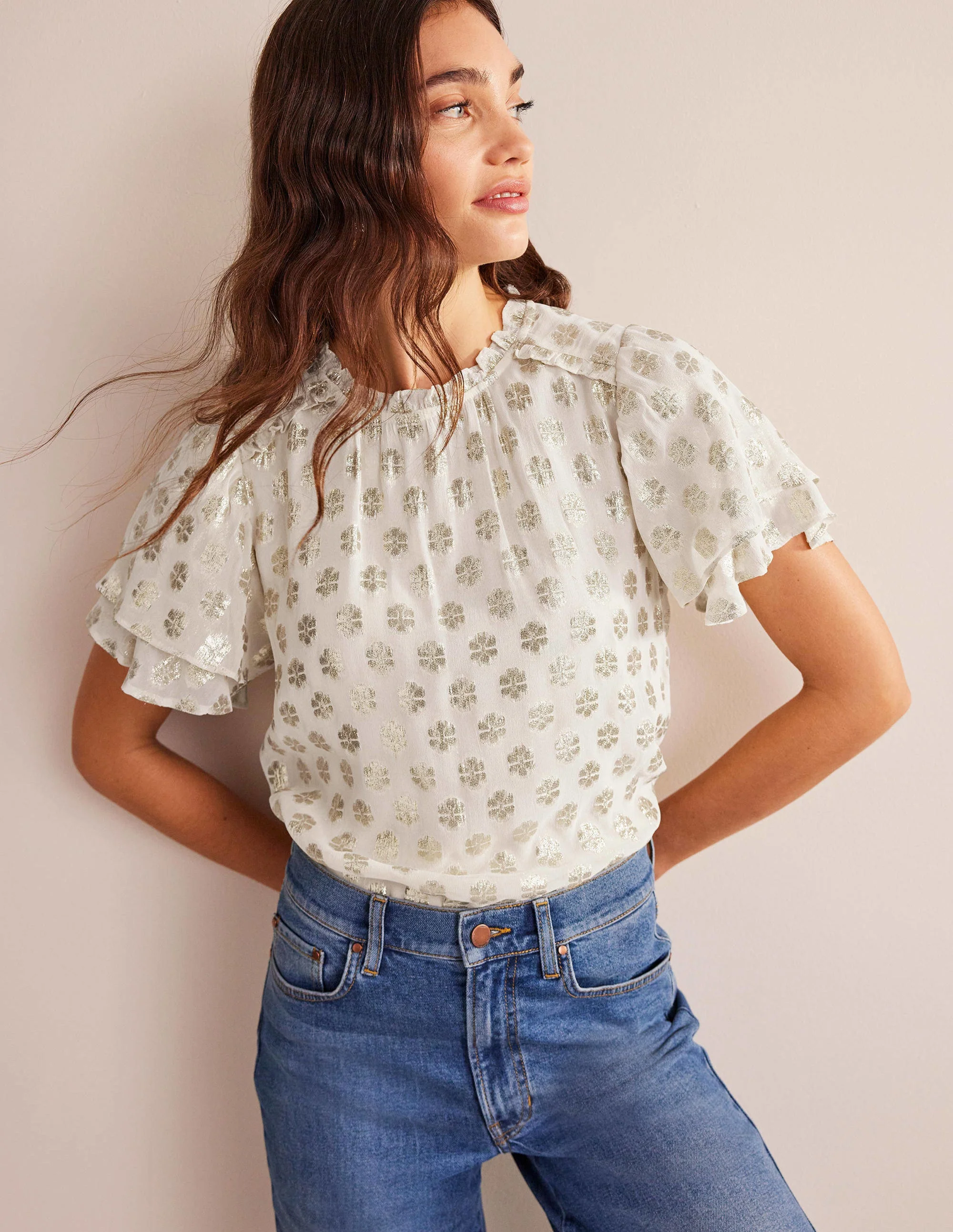 Multi Ruffle Top-Ivory