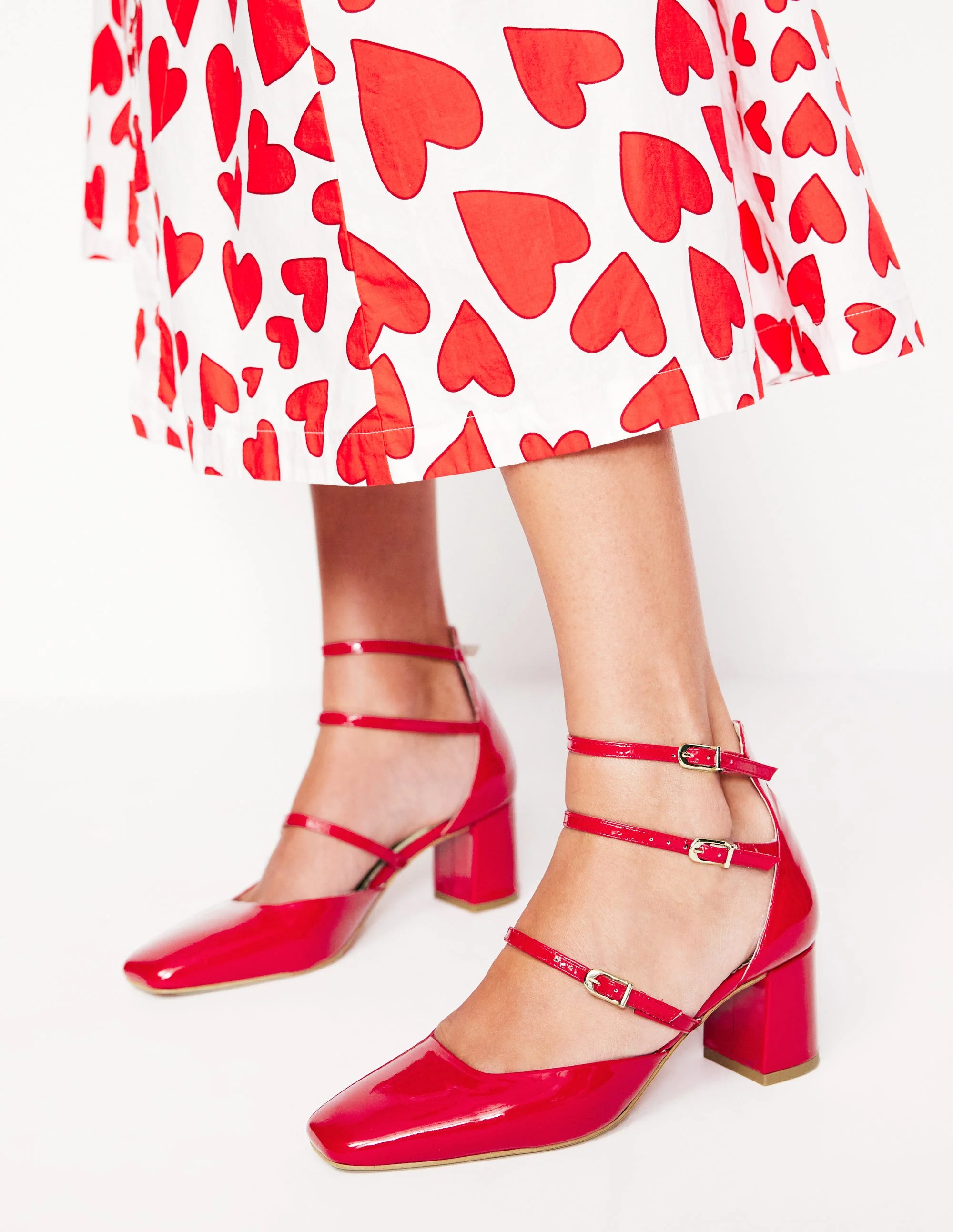 Multi Strap Block Heel Pump-Poppy Red - Image 2