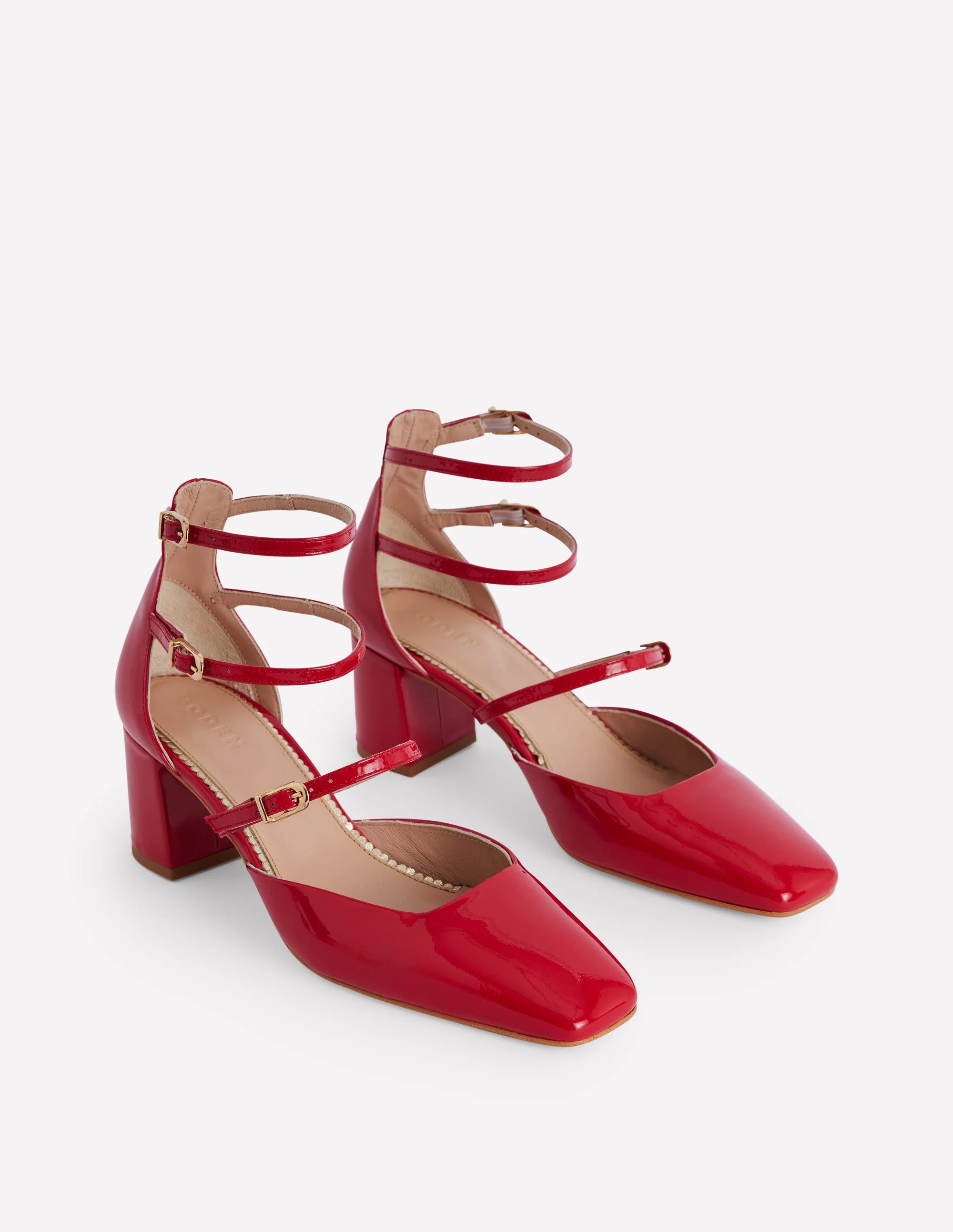 Multi Strap Block Heel Pump-Poppy Red - Image 3