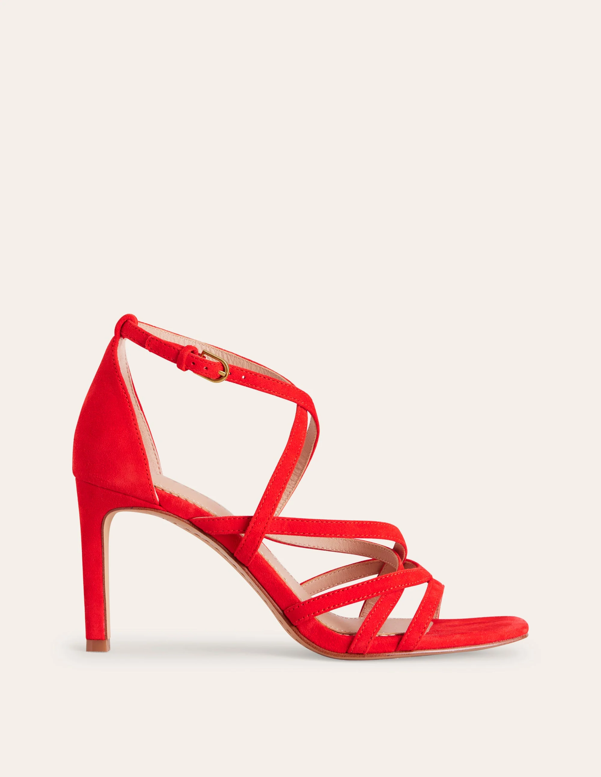 Multi Strap Heel Sandals-Post Box Red - Image 3