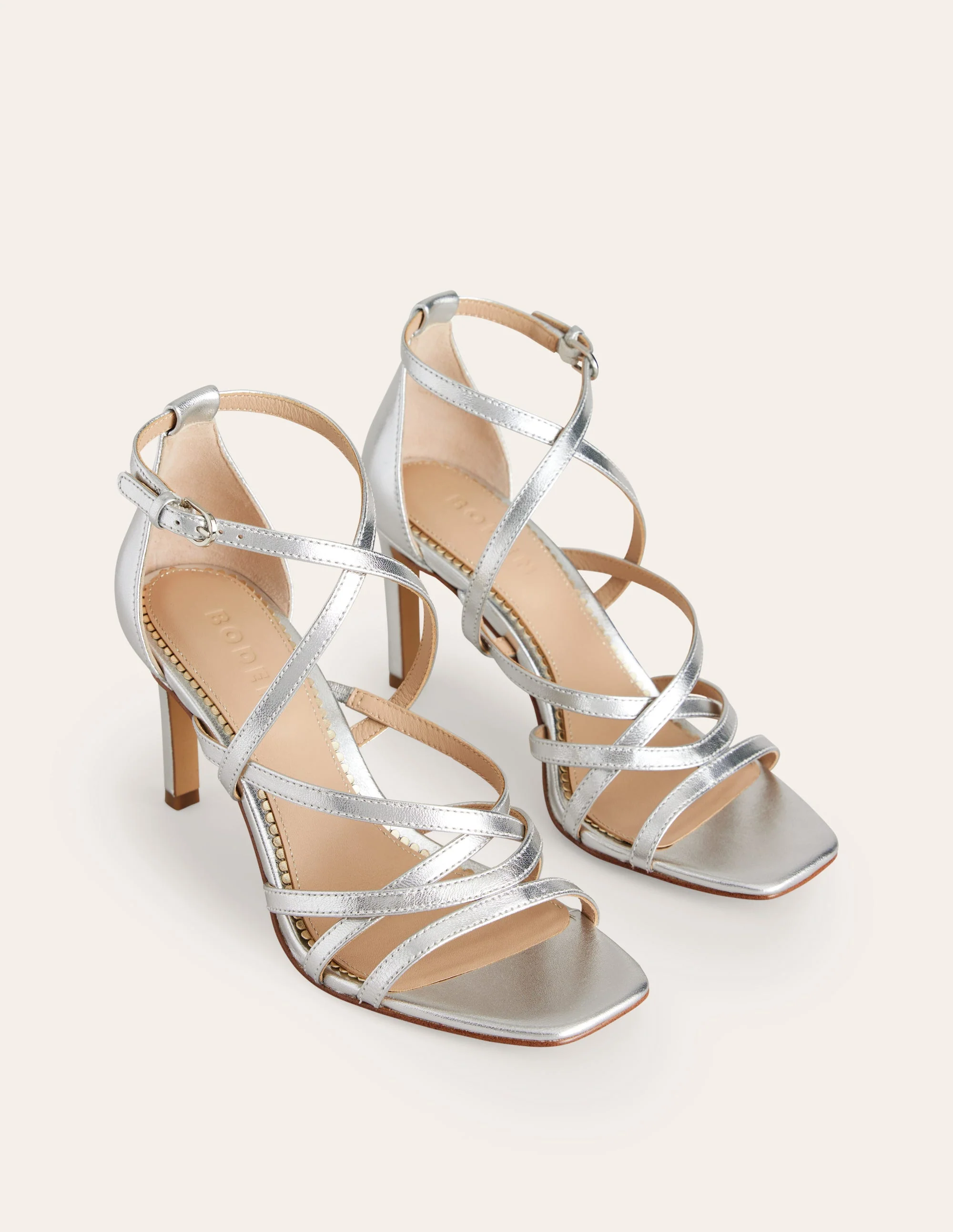 Multi Strap Heel Sandals-Silver Metallic Leather - Image 3