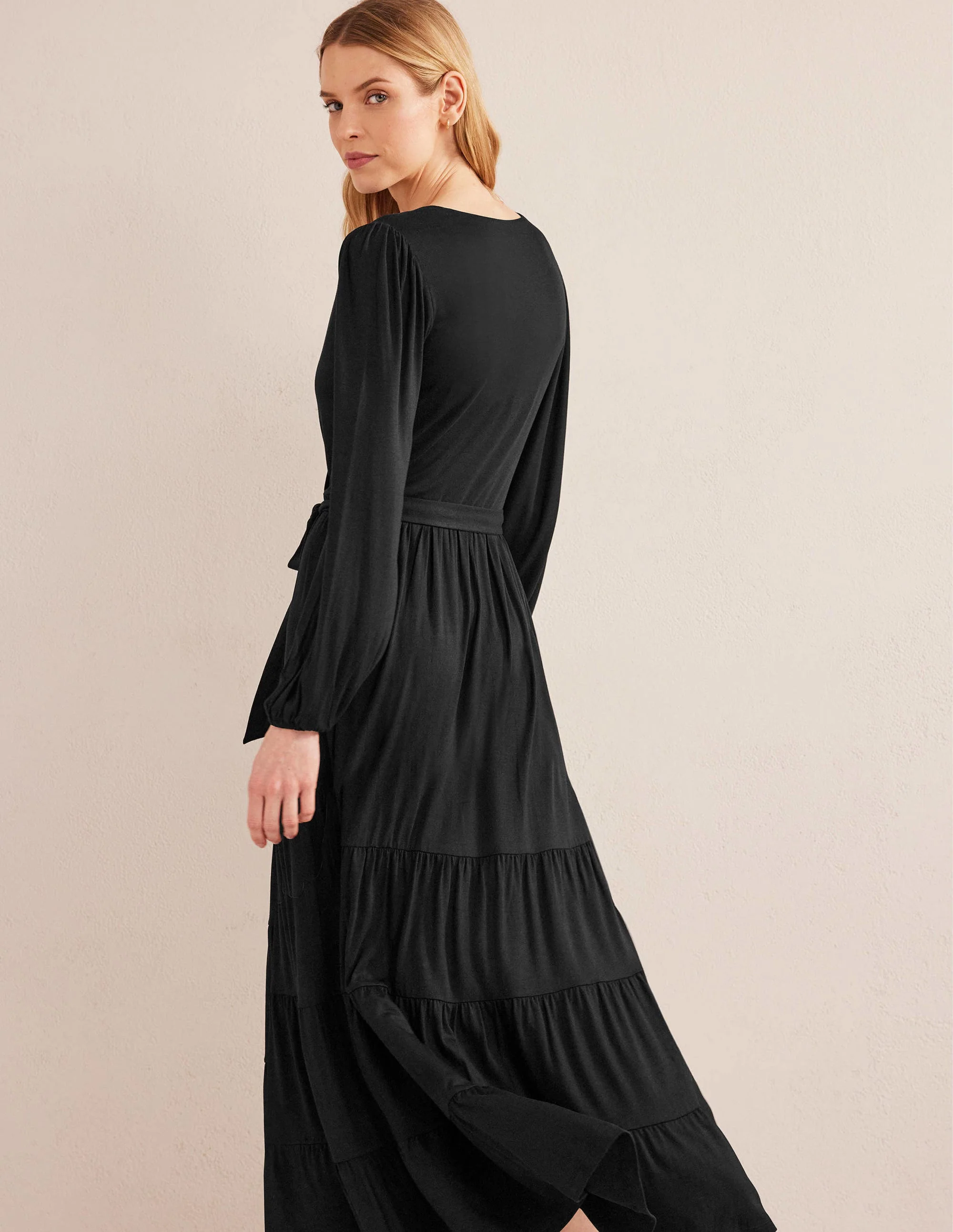 Multi Tiered Wrap Maxi Dress-Black - Image 3