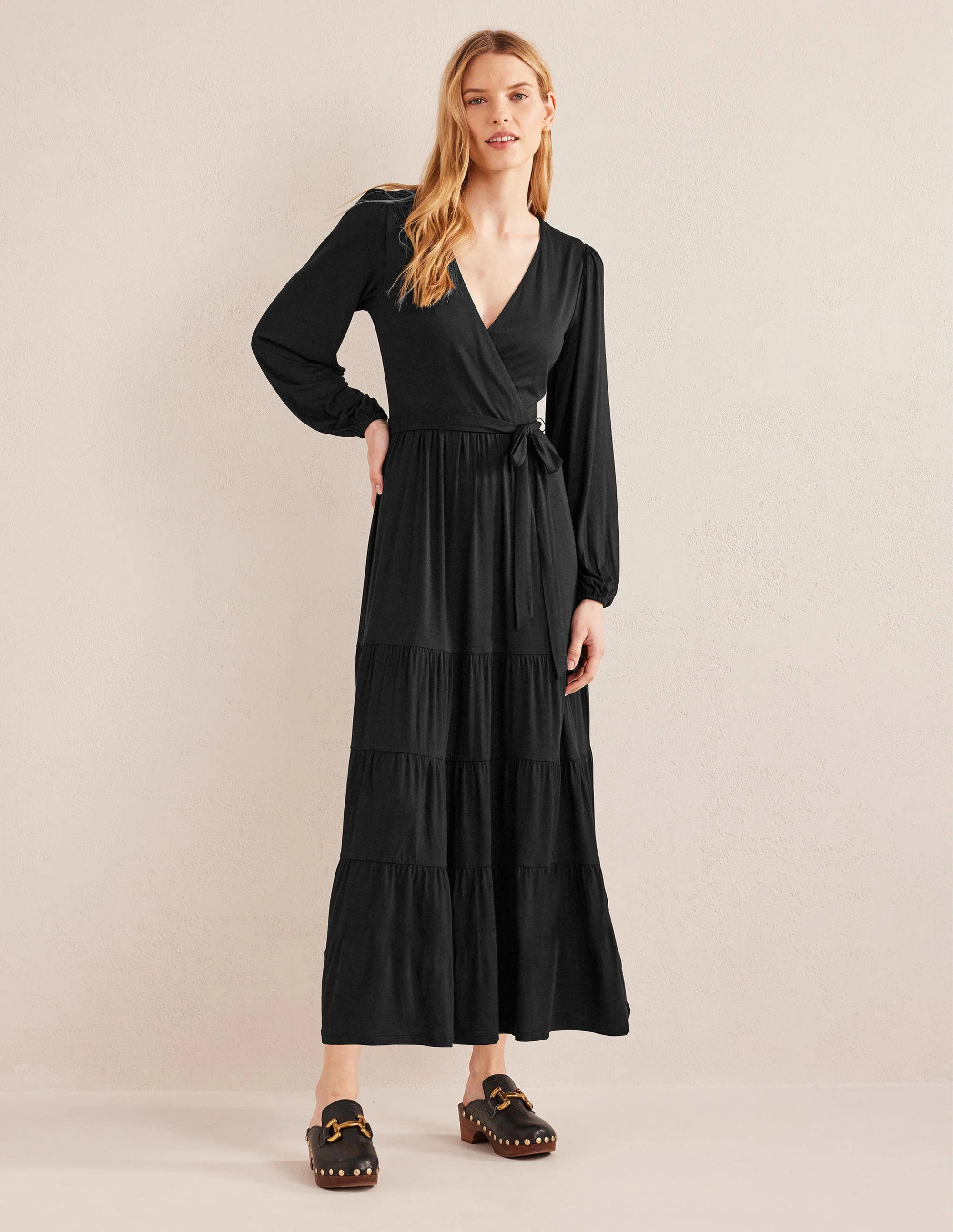 Multi Tiered Wrap Maxi Dress-Black - Image 4