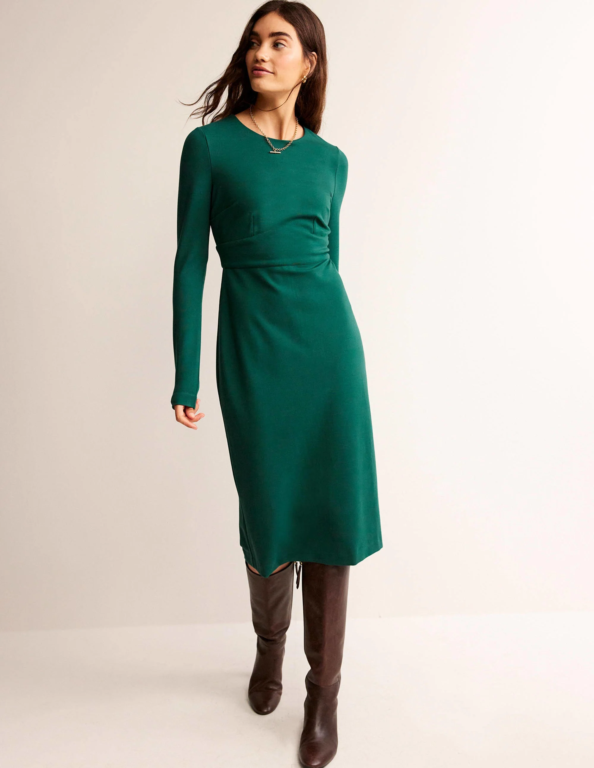 Nadia Jersey Midi Dress-Emerald Night