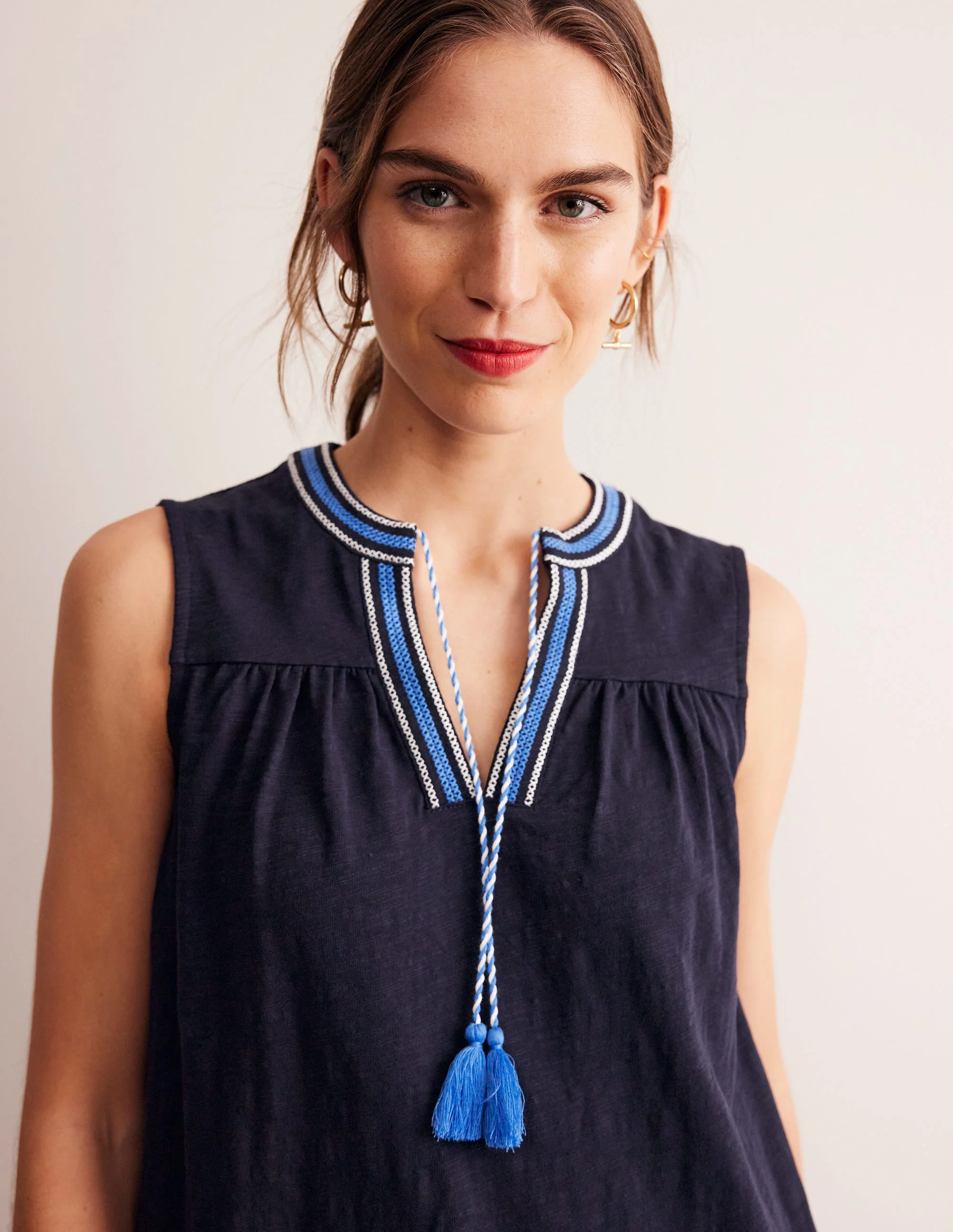 Nadine Notch Cotton Dress-Navy - Image 2
