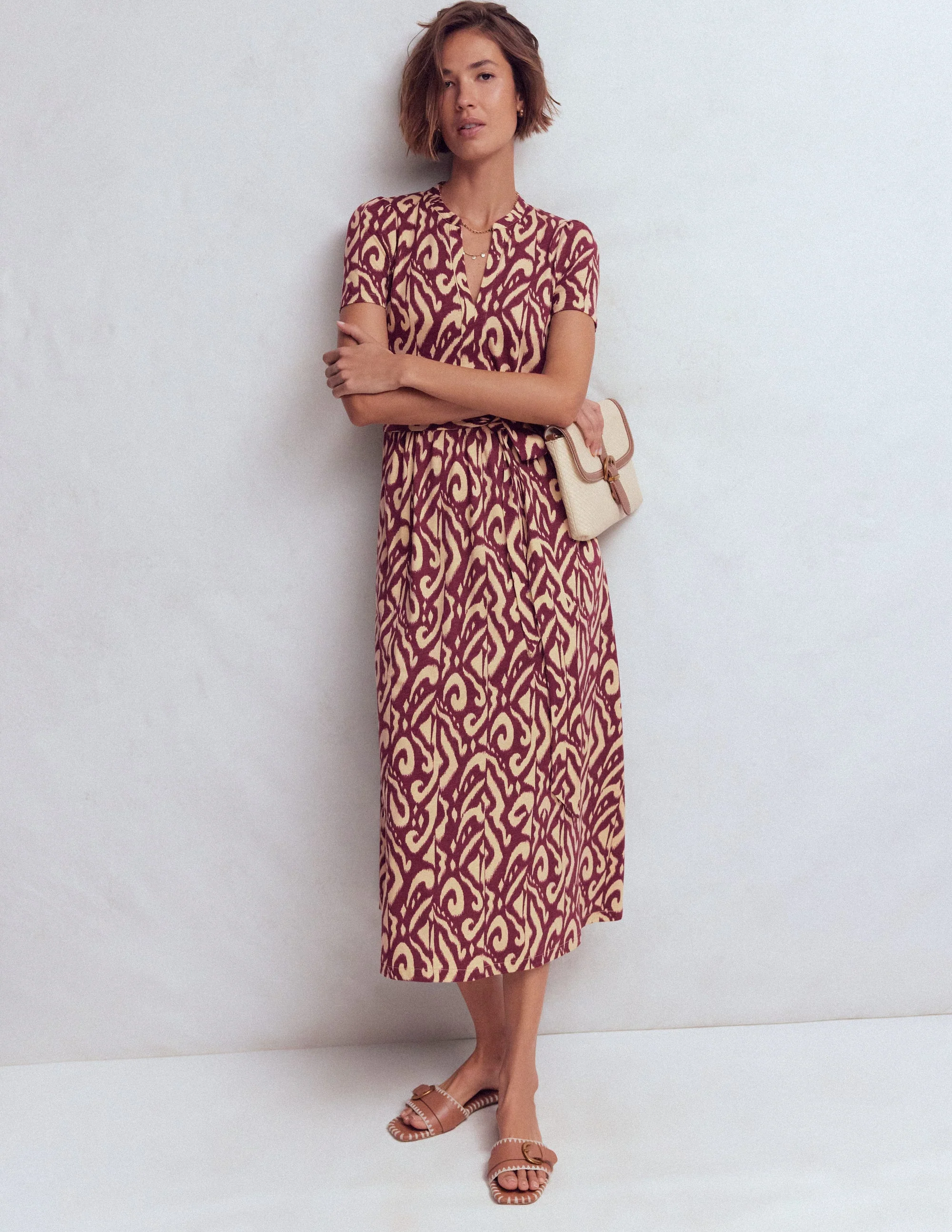 Naomi Jersey Midi Dress-Deep Wisteria, Ikat