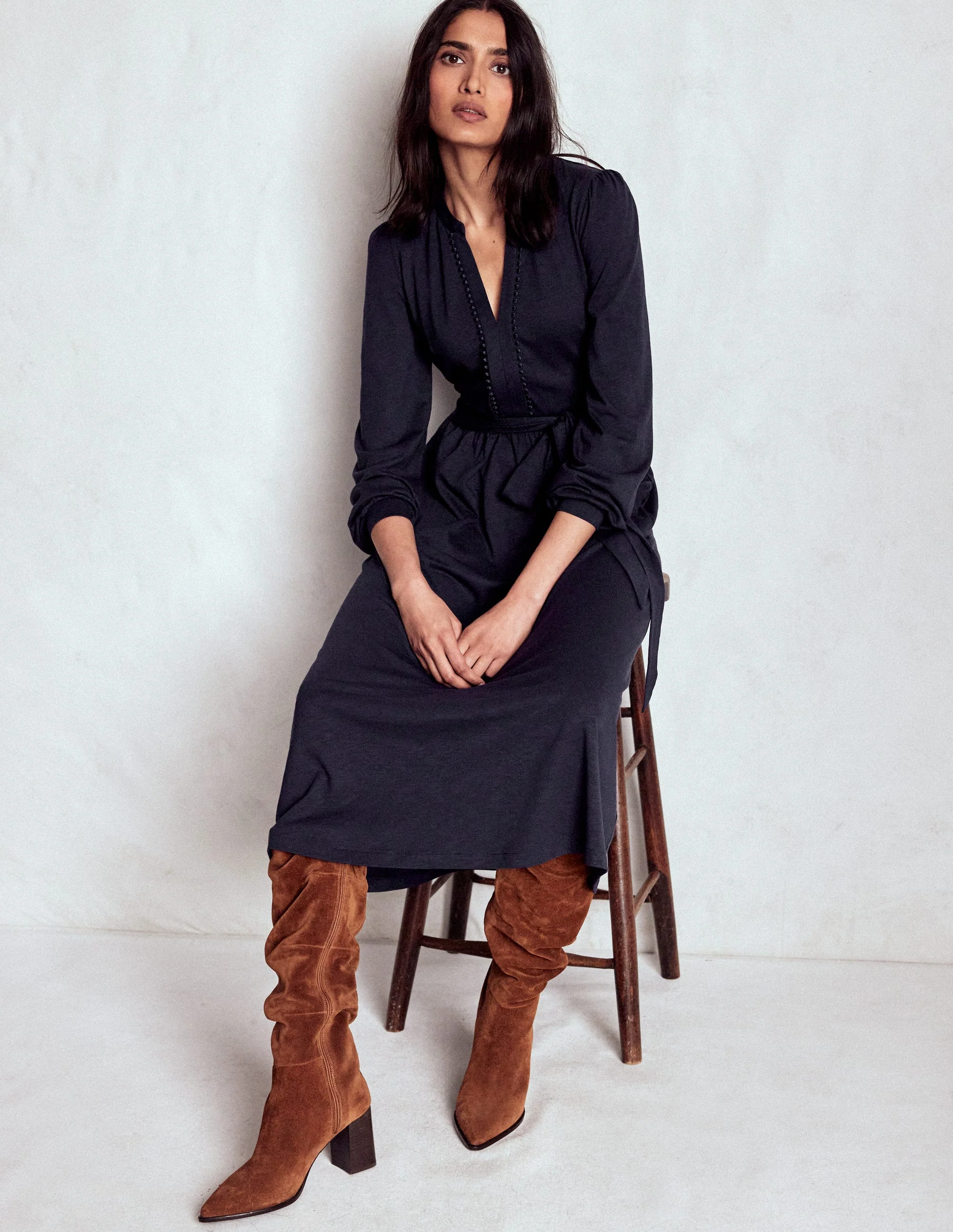 Naomi Long Sleeve Jersey Dress-Navy - Image 2