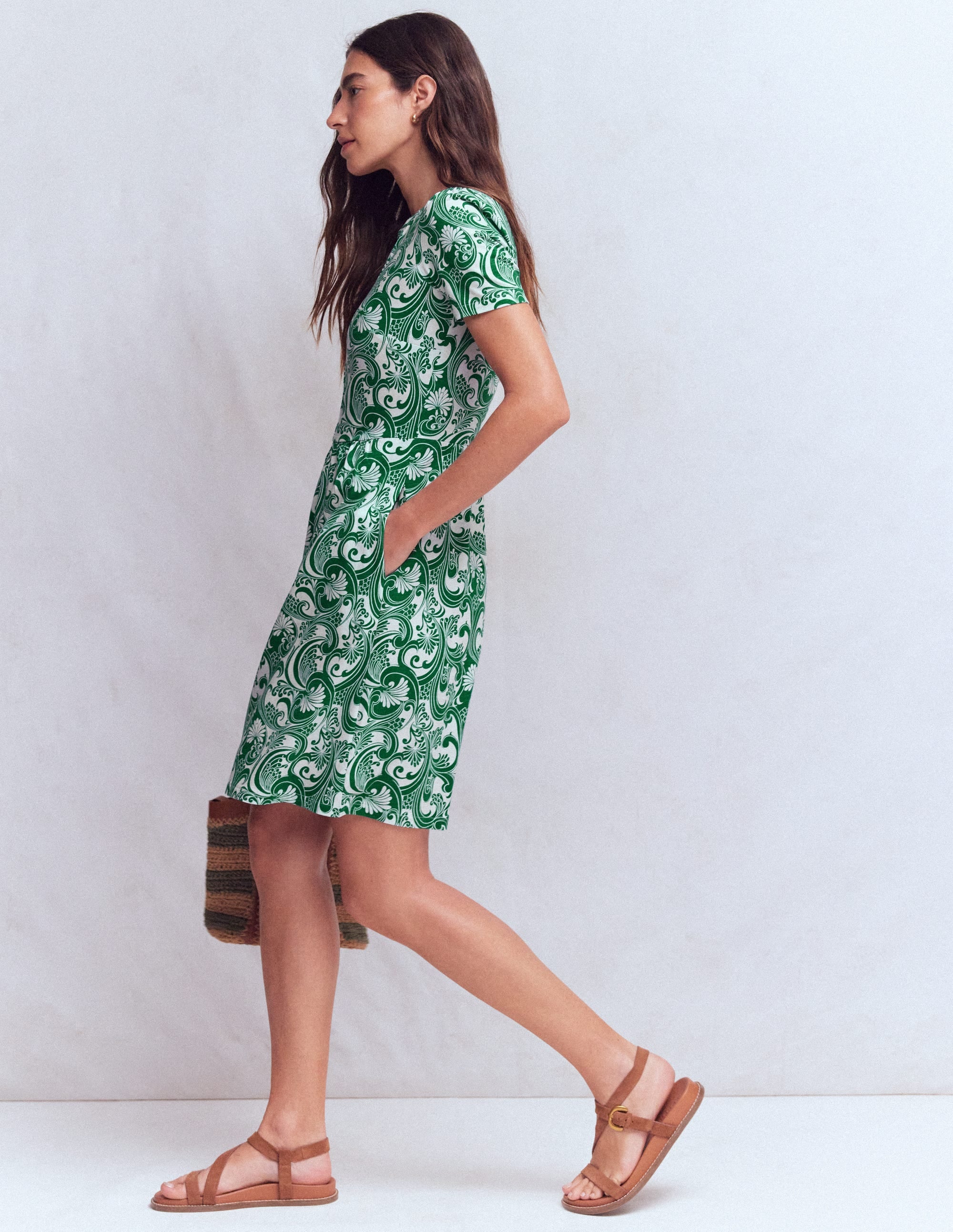 Naomi Short Sleeve Dress-Jewel Green, Foliage Whirl - Image 5