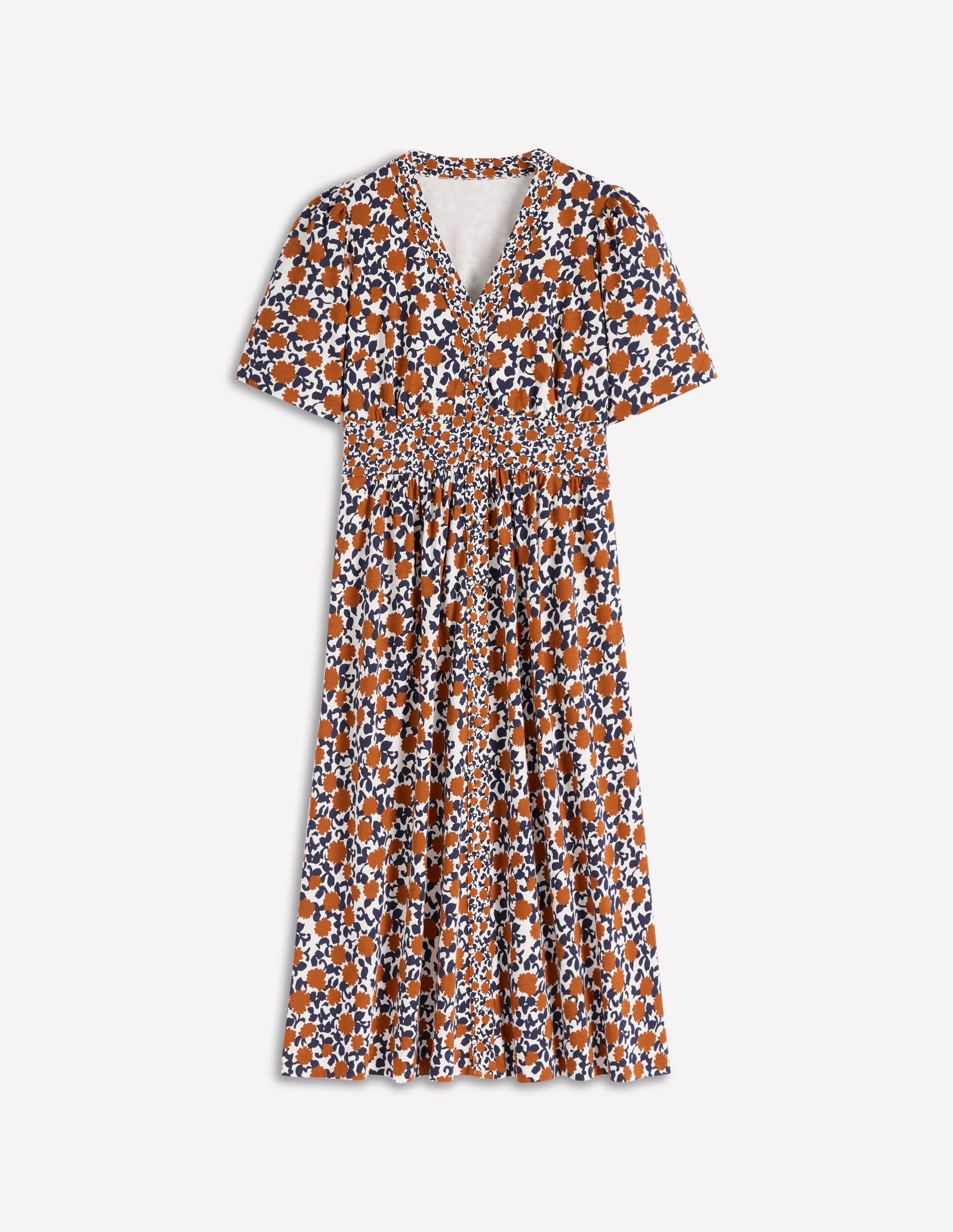 Natalia Jersey Tea Dress-Cognac, Floweret Vine - Image 6