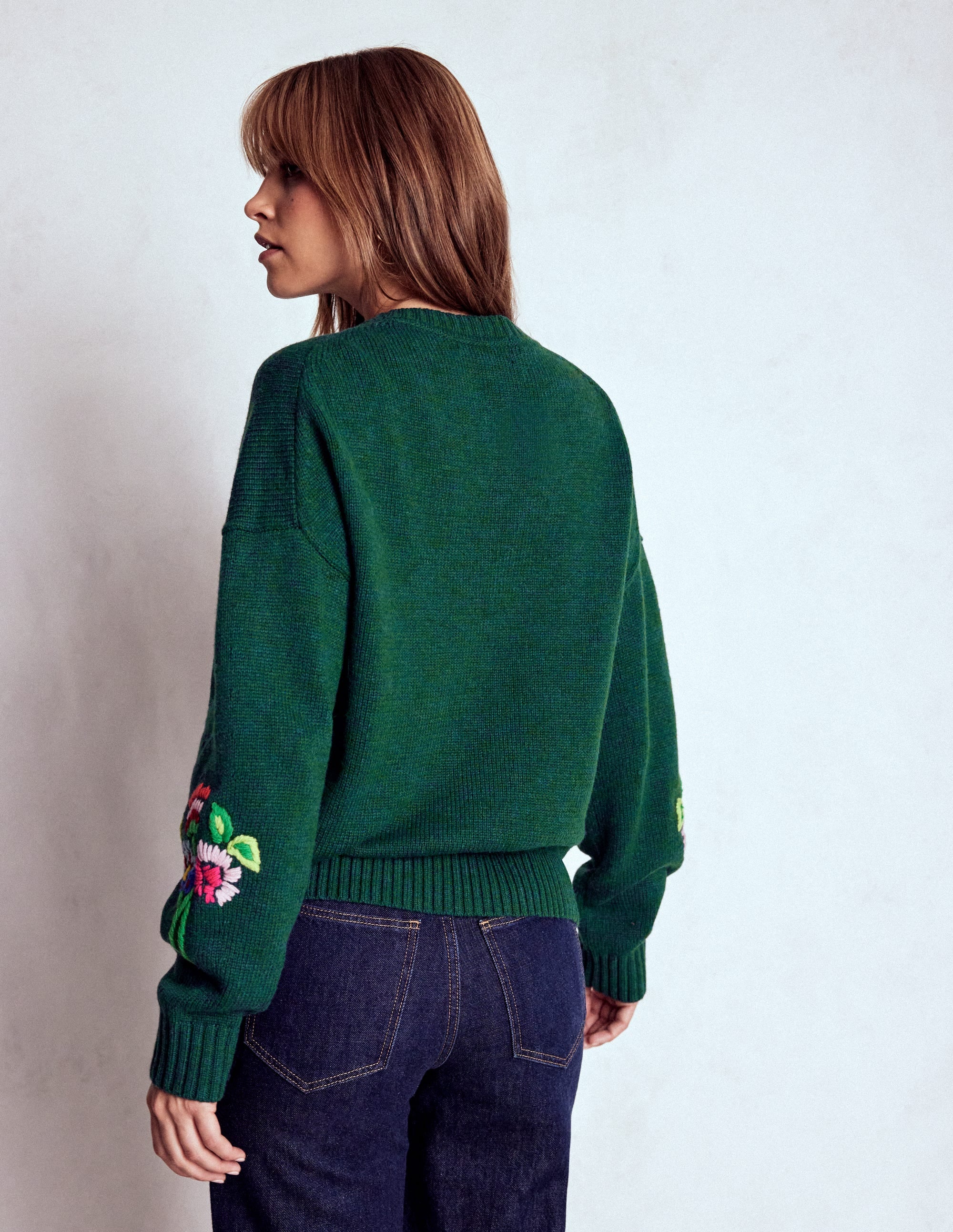 Natalie Embroidered Sweater-Emerald Night Bouquet - Image 3