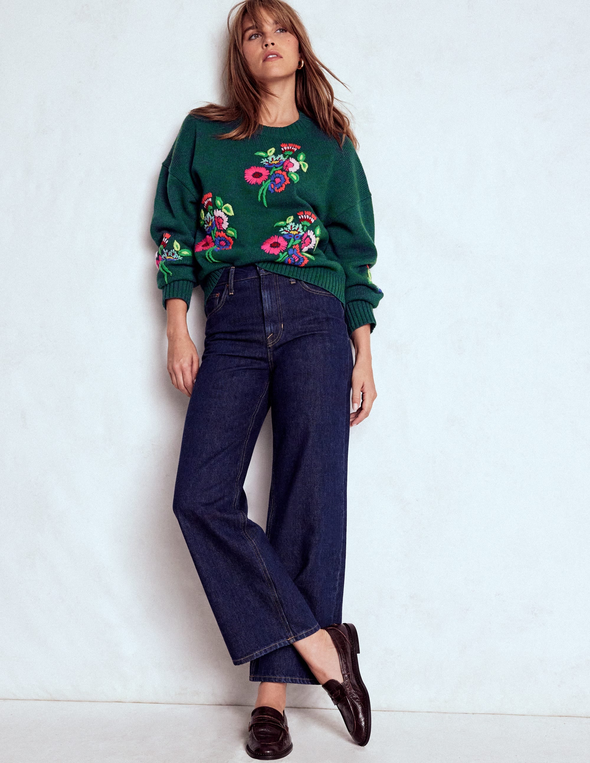 Natalie Embroidered Sweater-Emerald Night Bouquet - Image 4