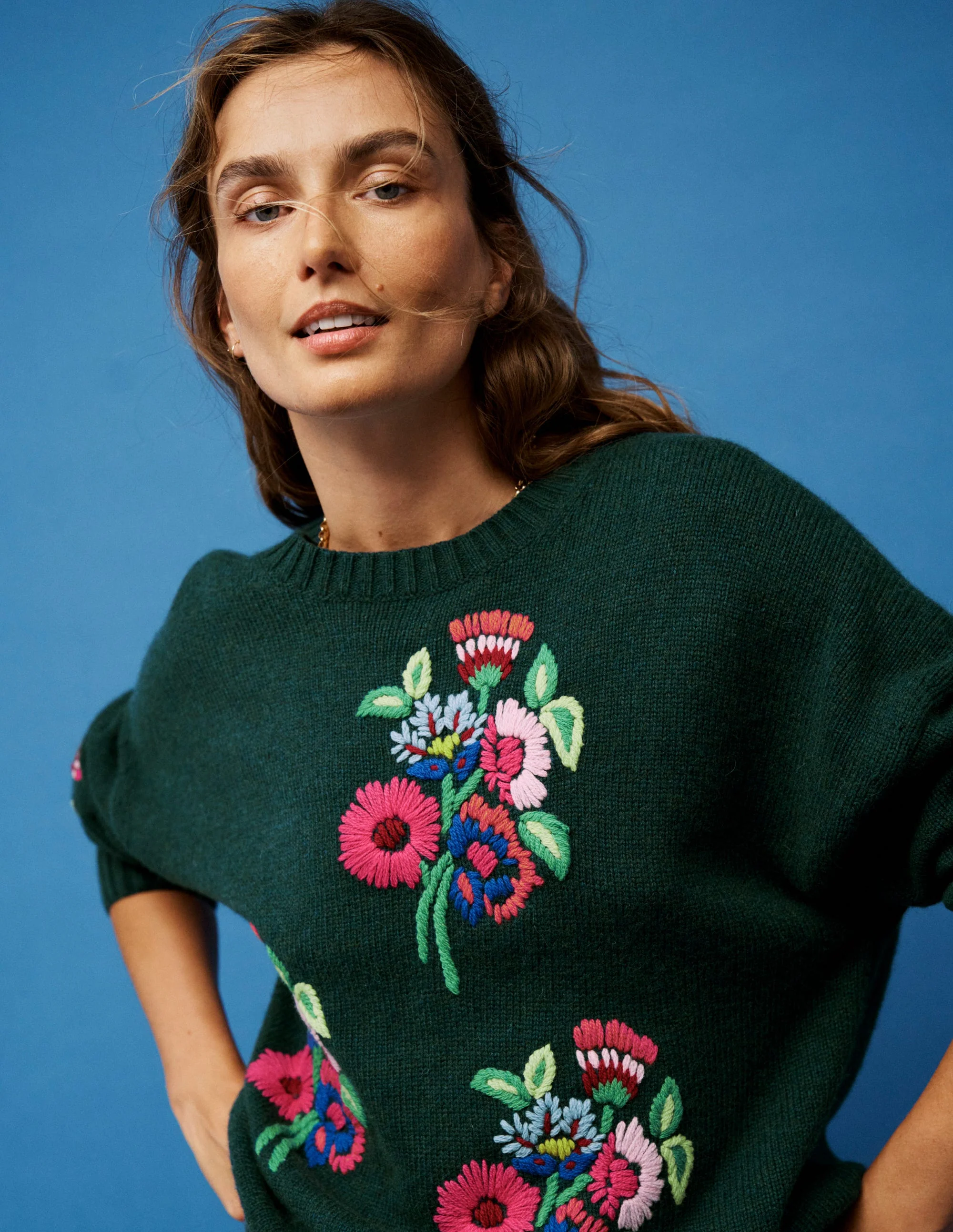 Natalie Embroidered Sweater-Emerald Night Bouquet - Image 7