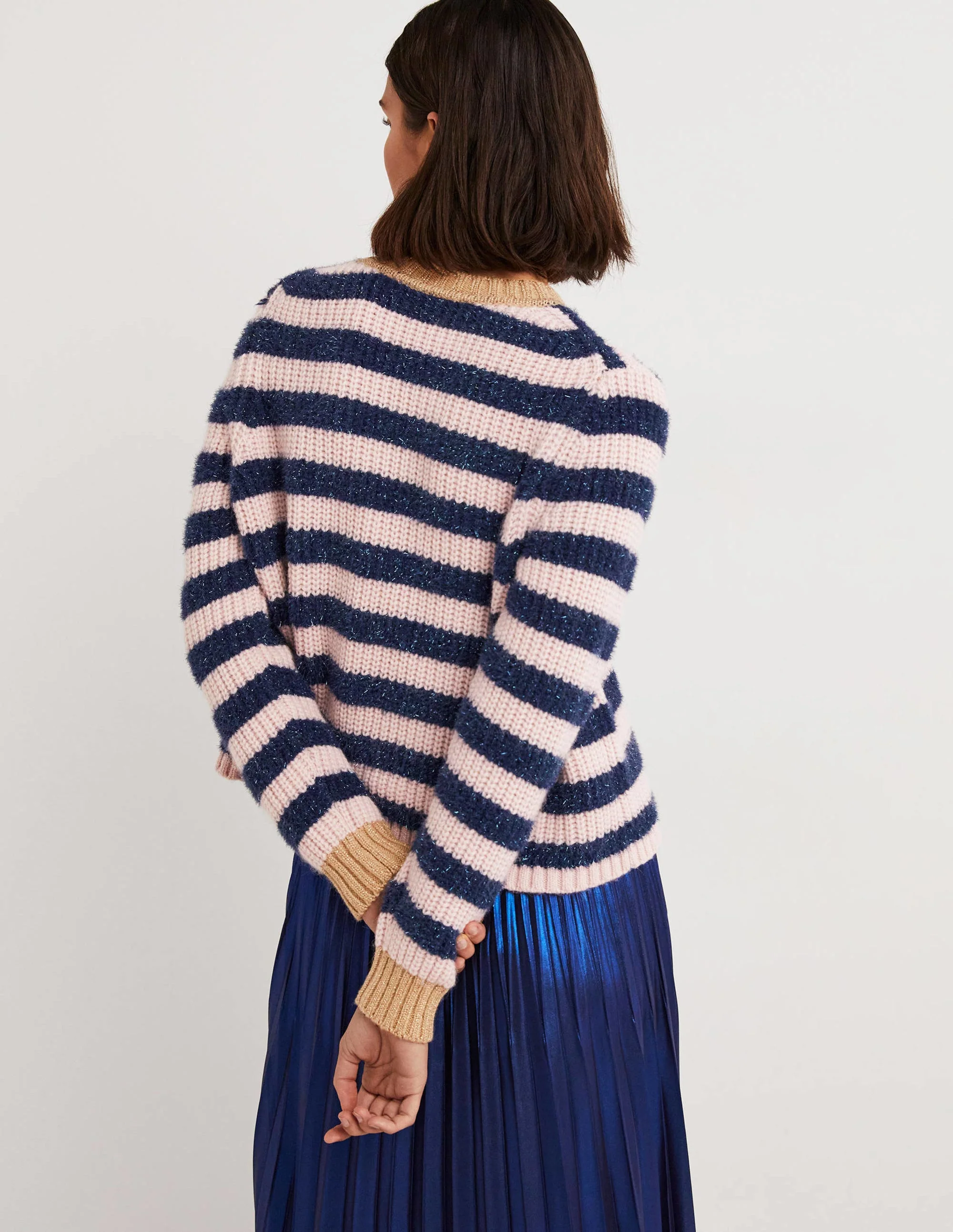 Navy Sparkle Stripe Ribbed Sweater-Navy, Pink Tinsel Stripe - Image 3