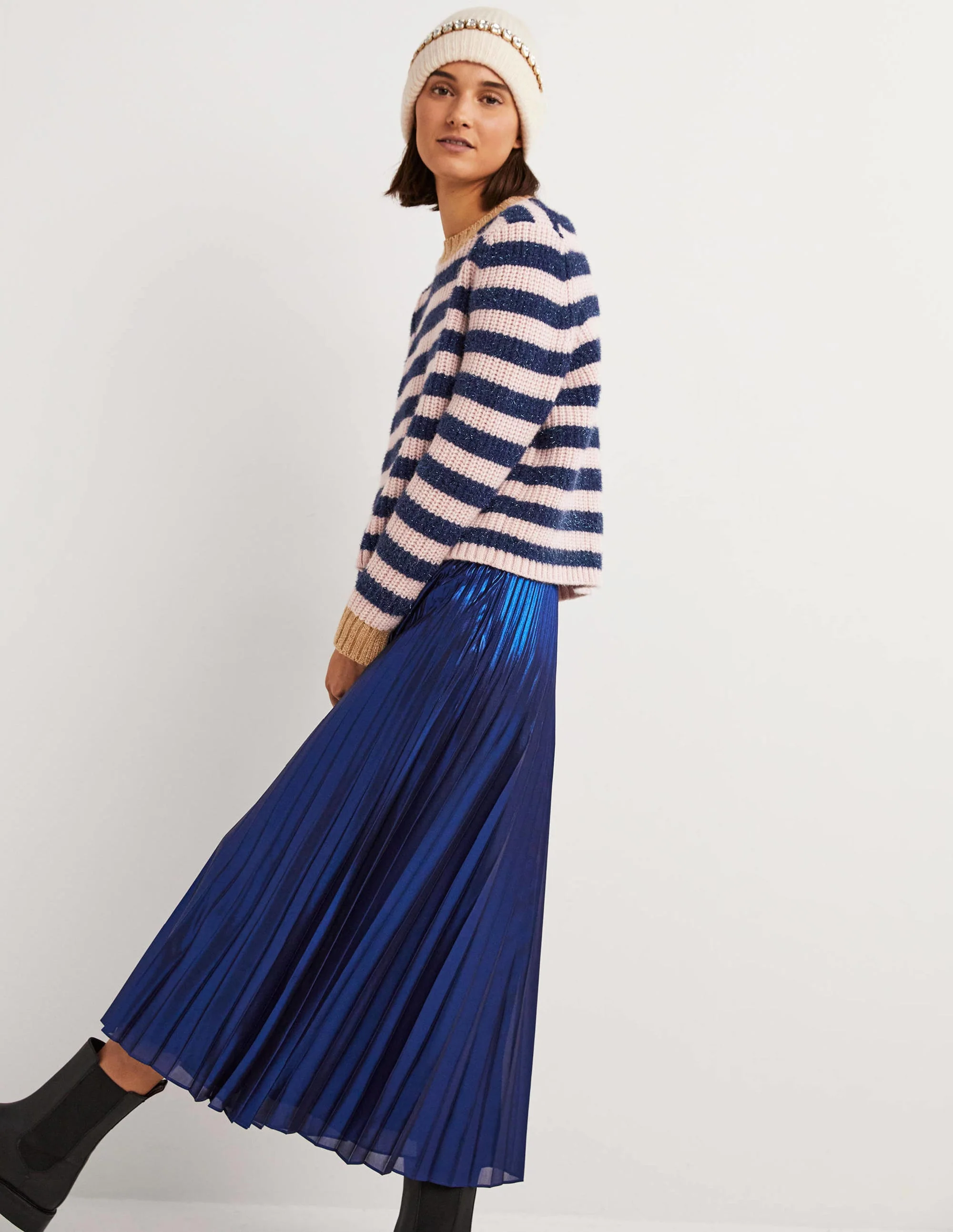 Navy Sparkle Stripe Ribbed Sweater-Navy, Pink Tinsel Stripe - Image 4