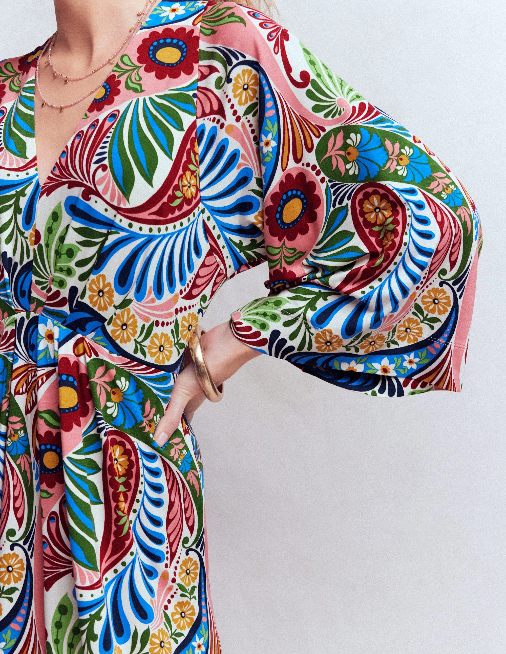 Nell Kimono Midi Jersey Dress-Multi, Enchanted Paisley - Image 2