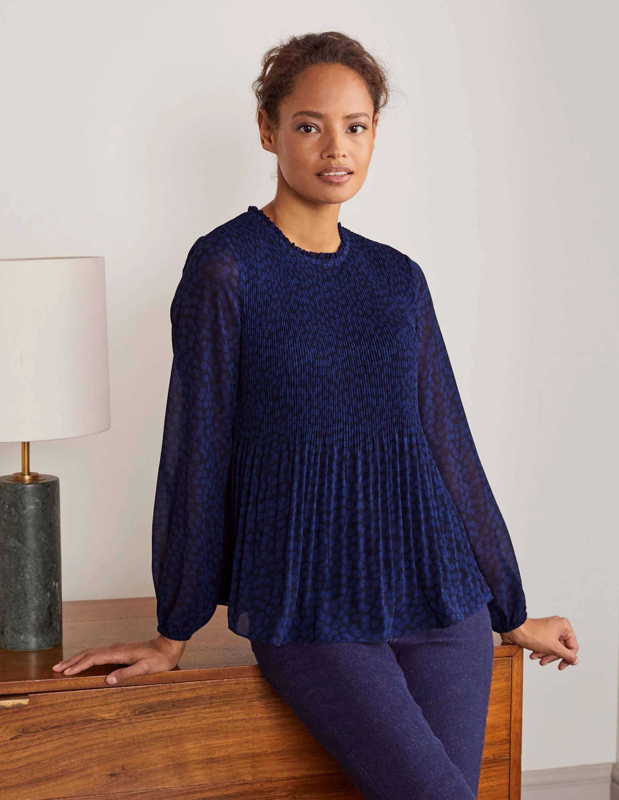 Nell Pleated Top-Blue Depths, Blossom Bud - Image 4