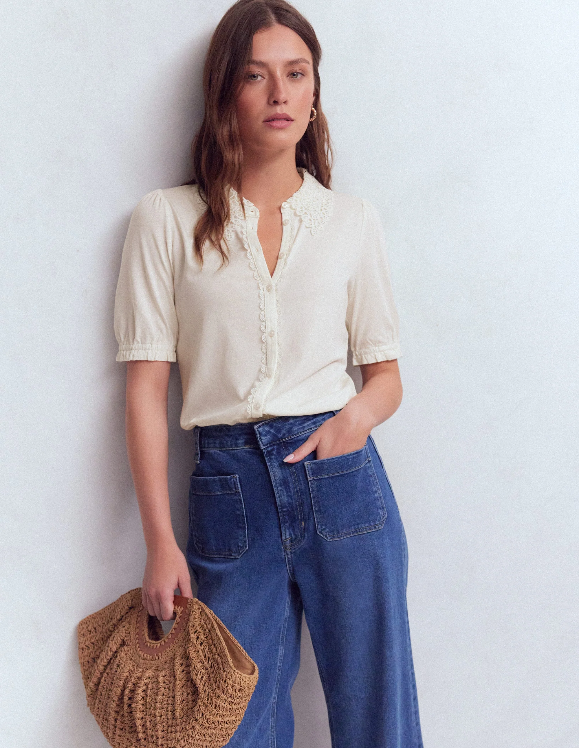 Nessa Broderie Collar Blouse-Ivory - Image 4