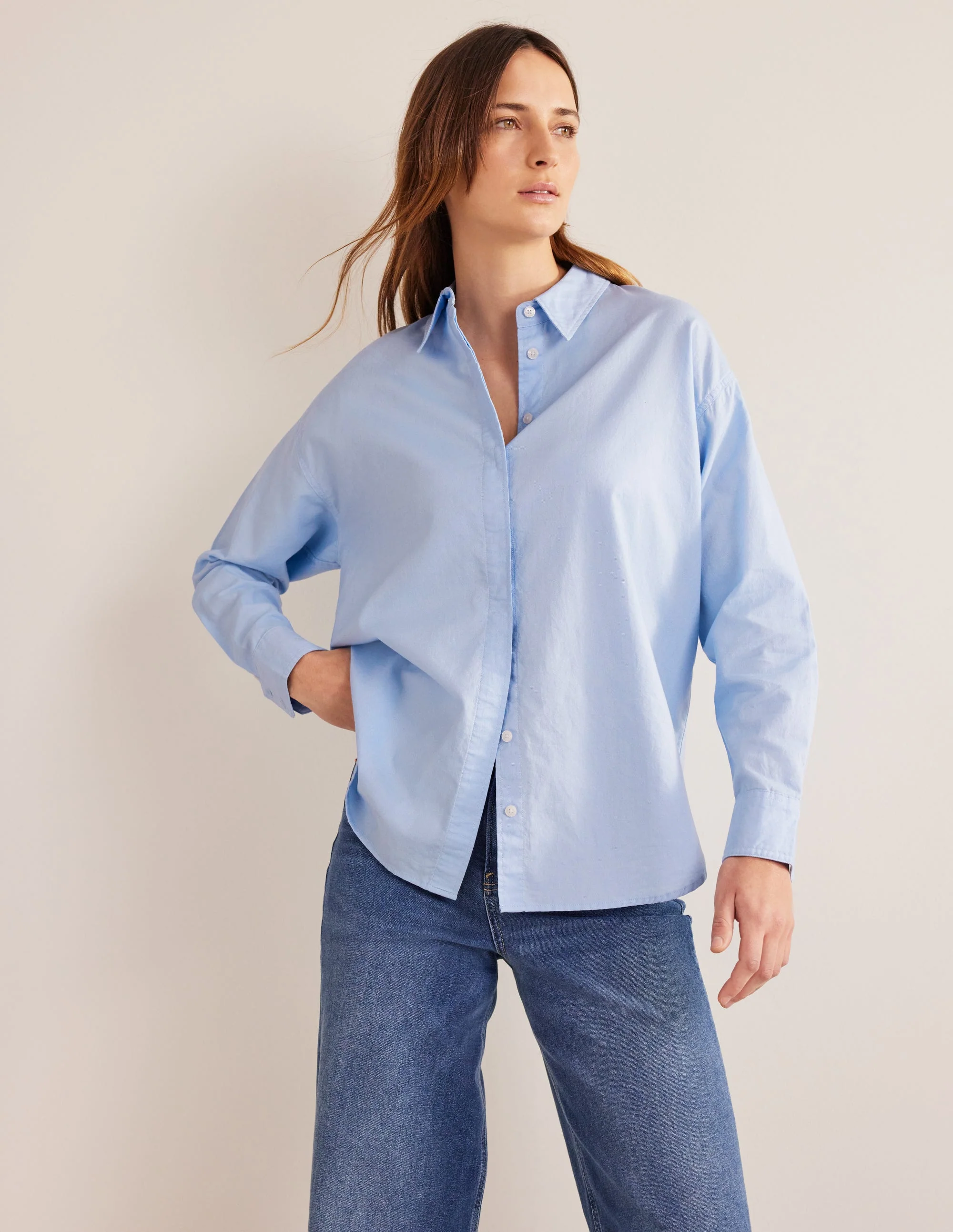 New Relaxed Cotton Shirt-Blue Oxford