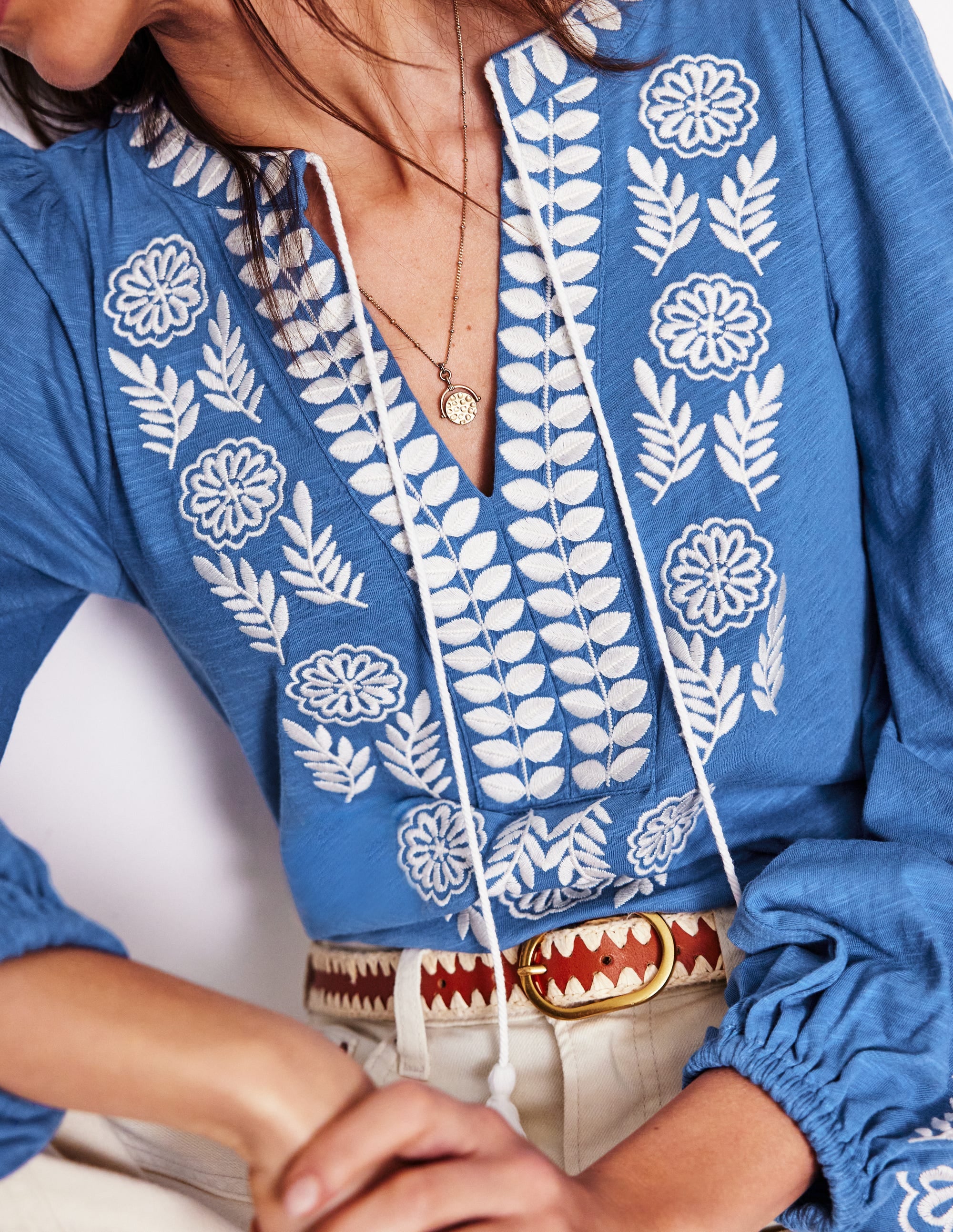 Nia Embroidered Top-Blue River - Image 2