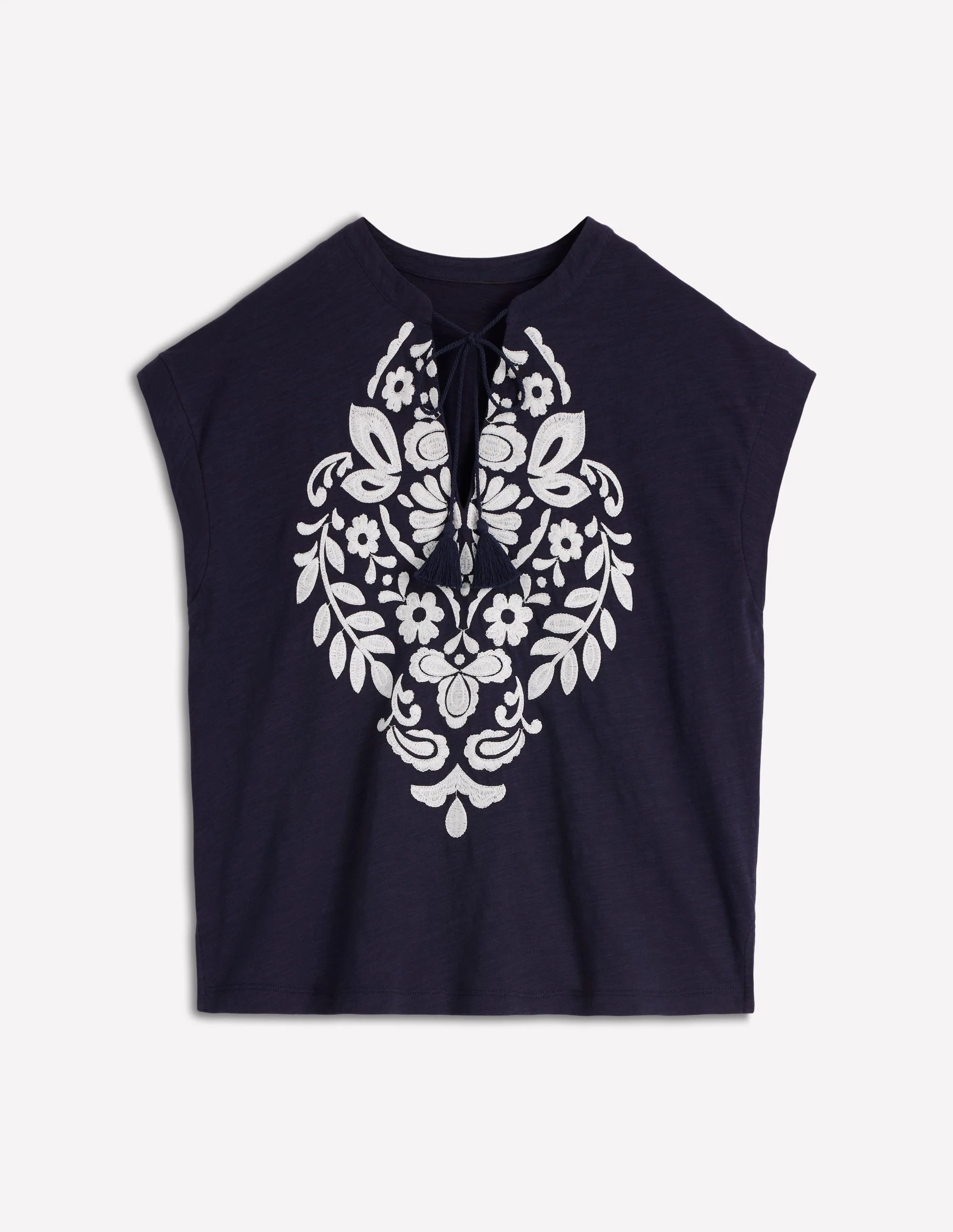 Nina Embroidered Notch T-shirt-Navy Embroidery - Image 5