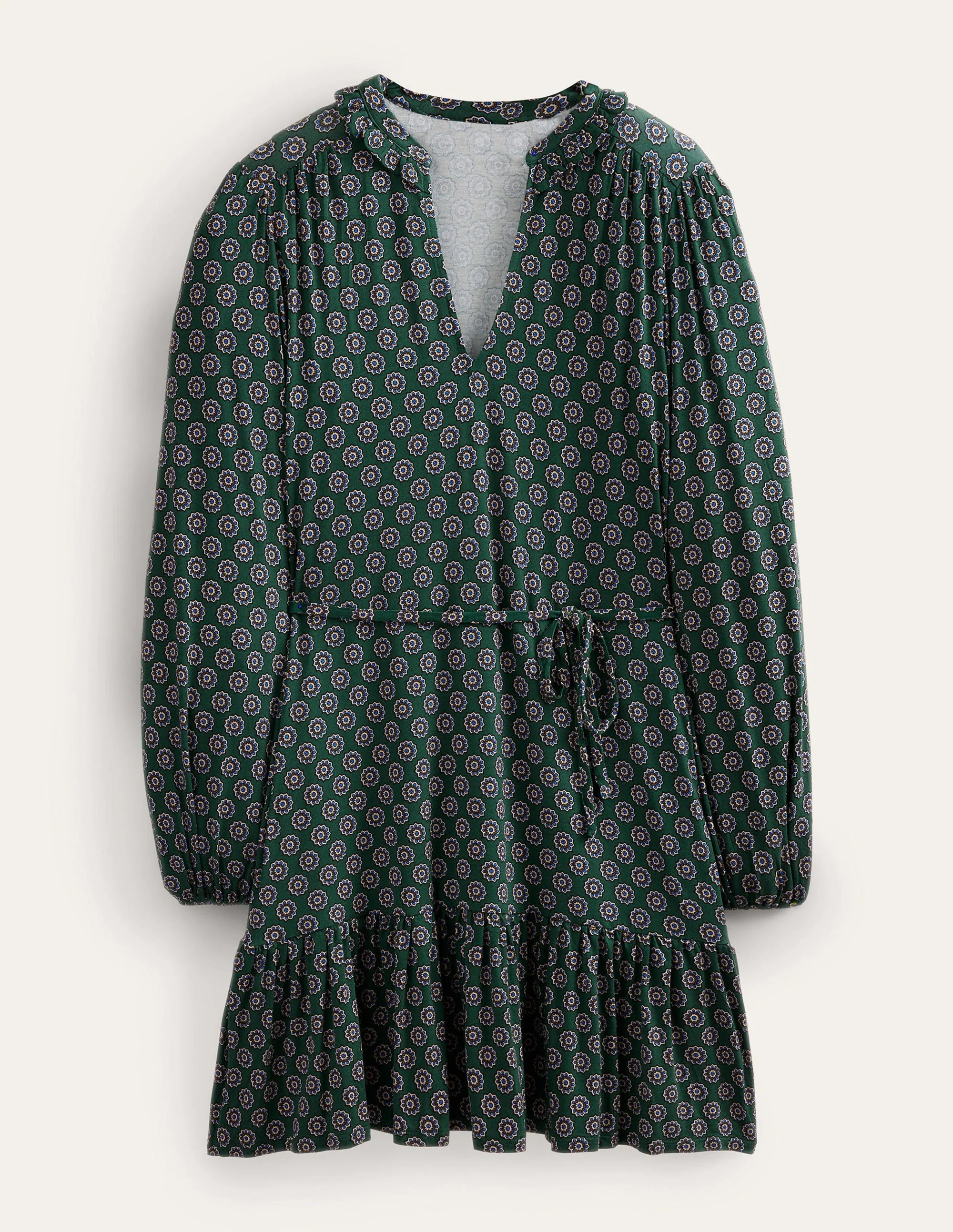 Notch Neck Jersey Dress-Green, Sunflower Geo - Image 2