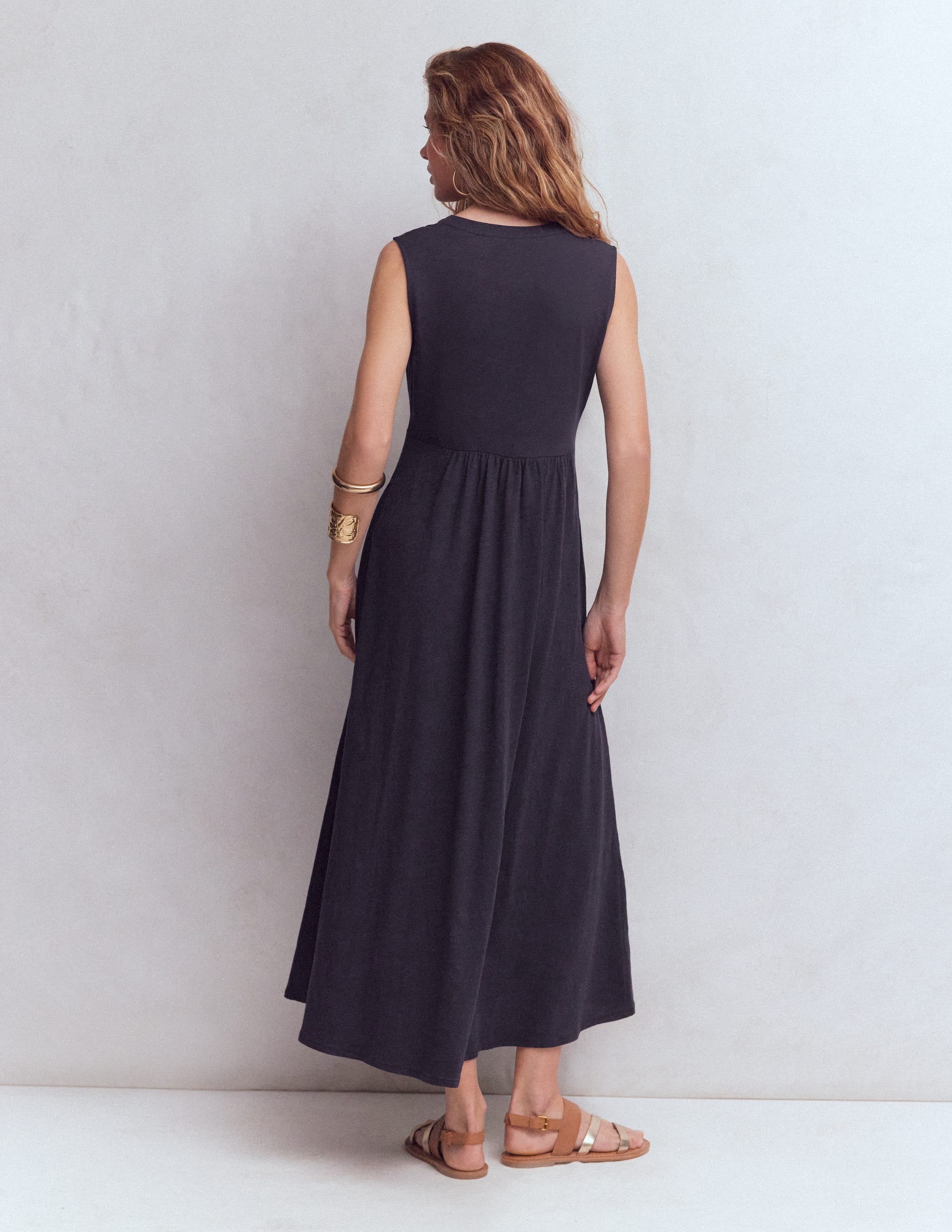 Notch Neck Jersey Maxi Dress-Navy - Image 3
