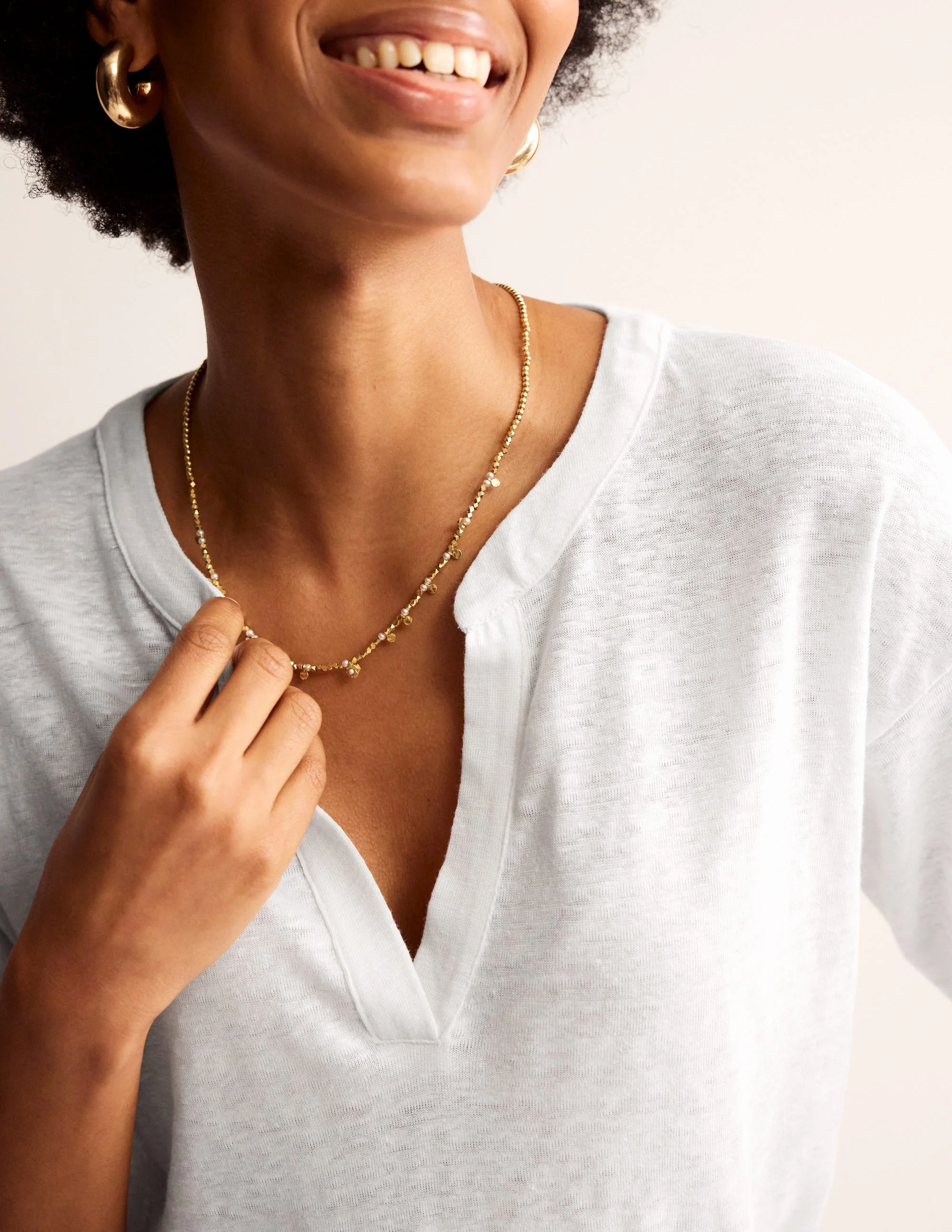 Notch Neck Linen Henley Top-White - Image 2