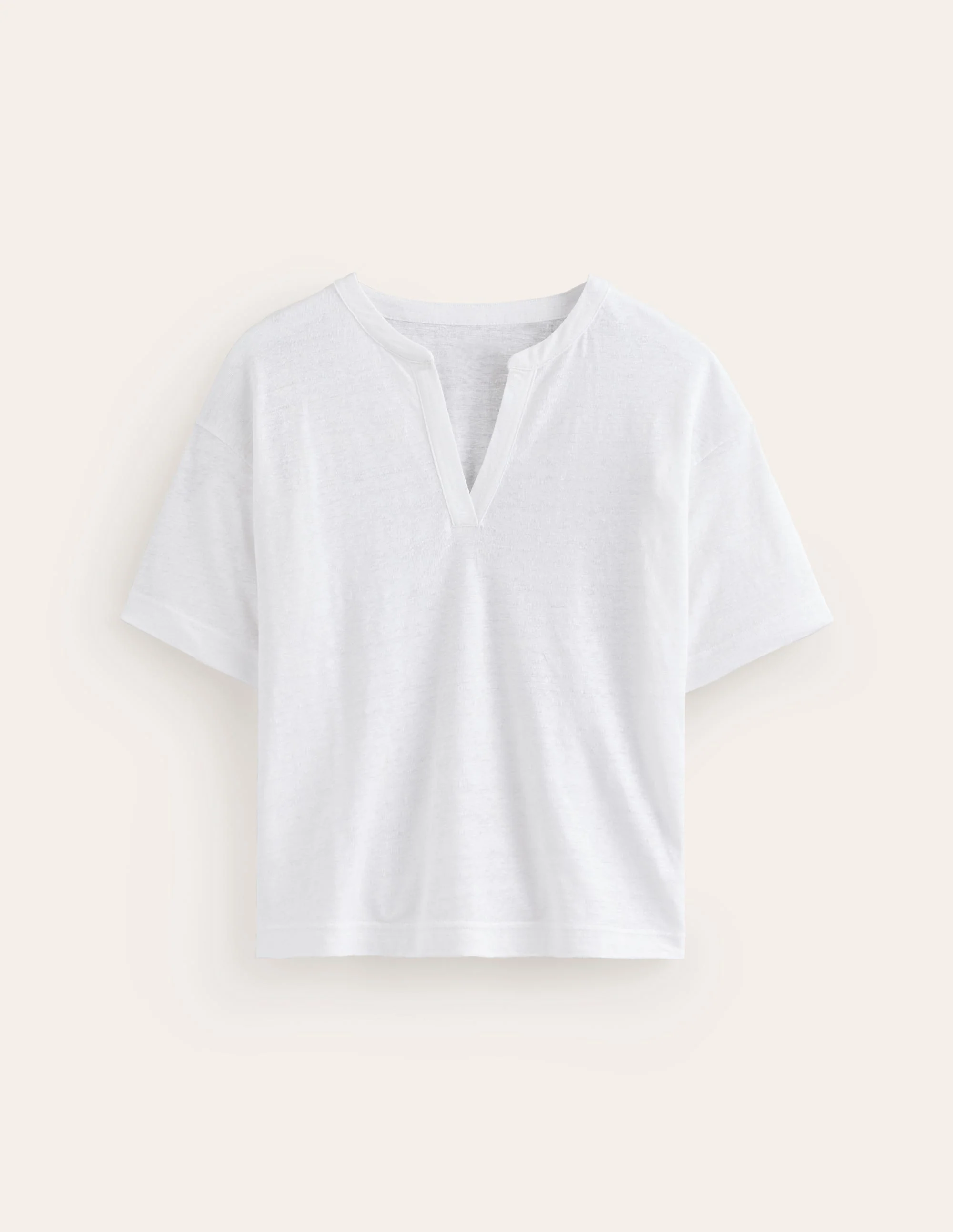 Notch Neck Linen Henley Top-White - Image 5