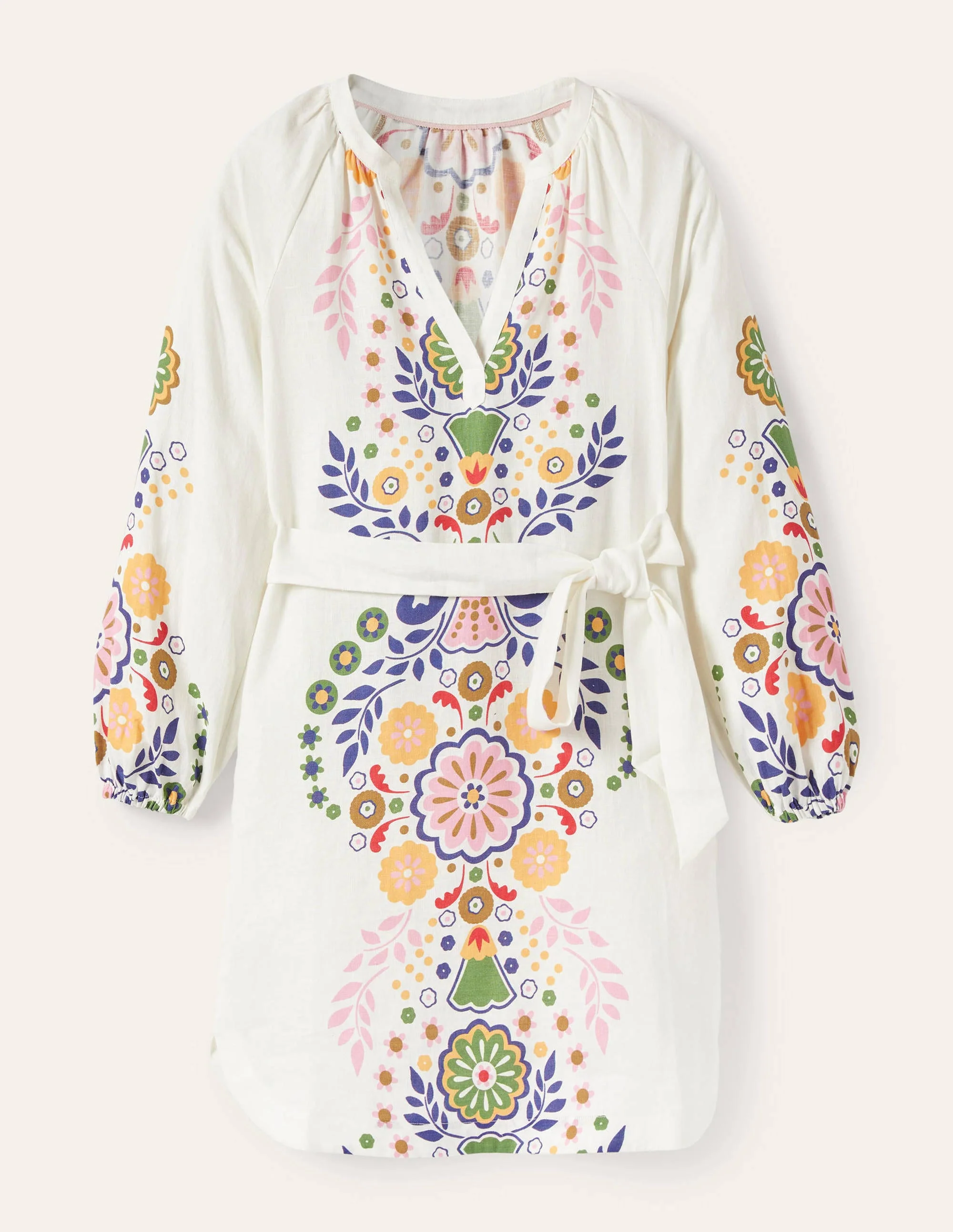 Notch Neck Linen Mini Dress-Ivory, Opulent Garden Dress - Image 2