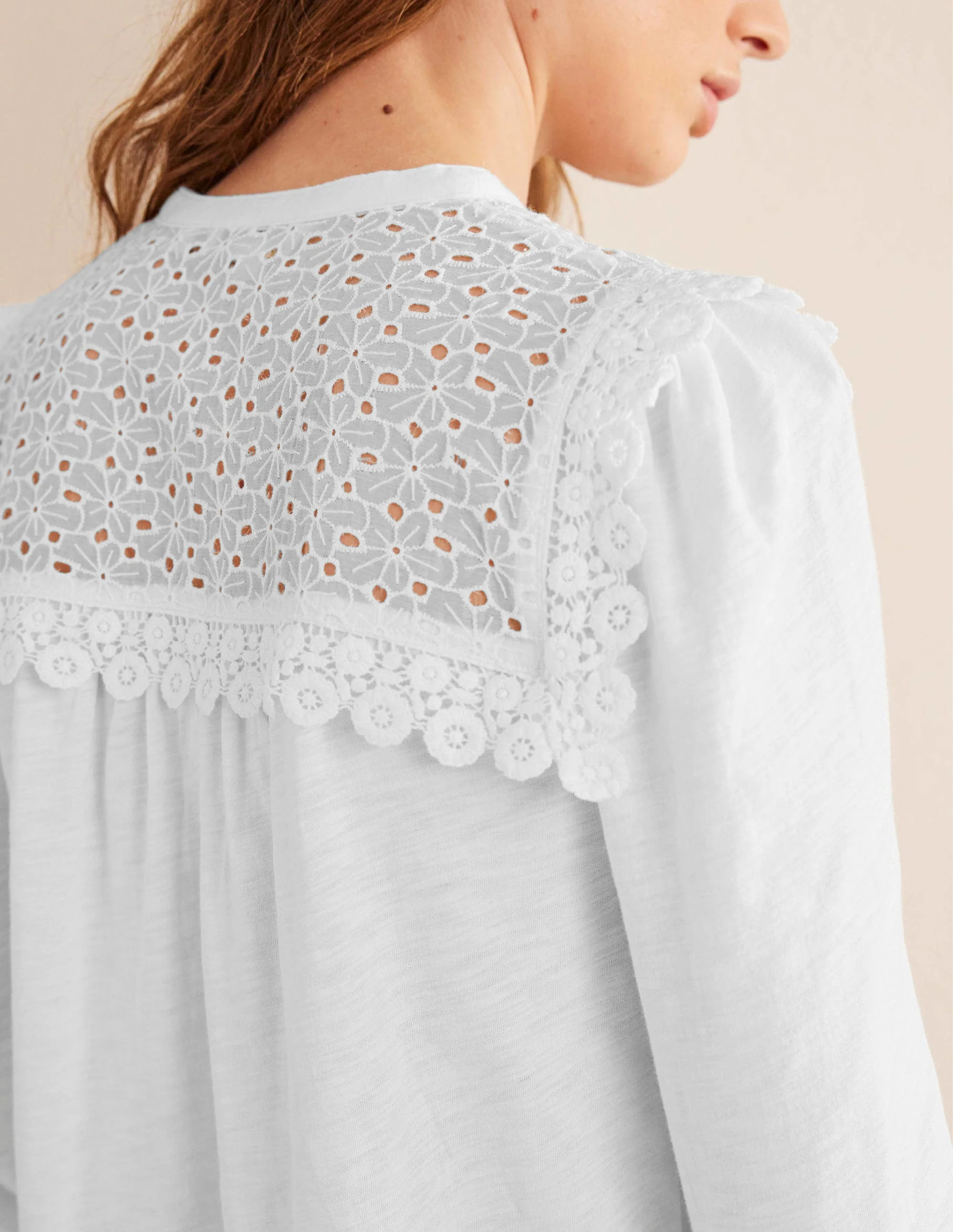 Notch Neck Woven Mix Top-White - Image 2
