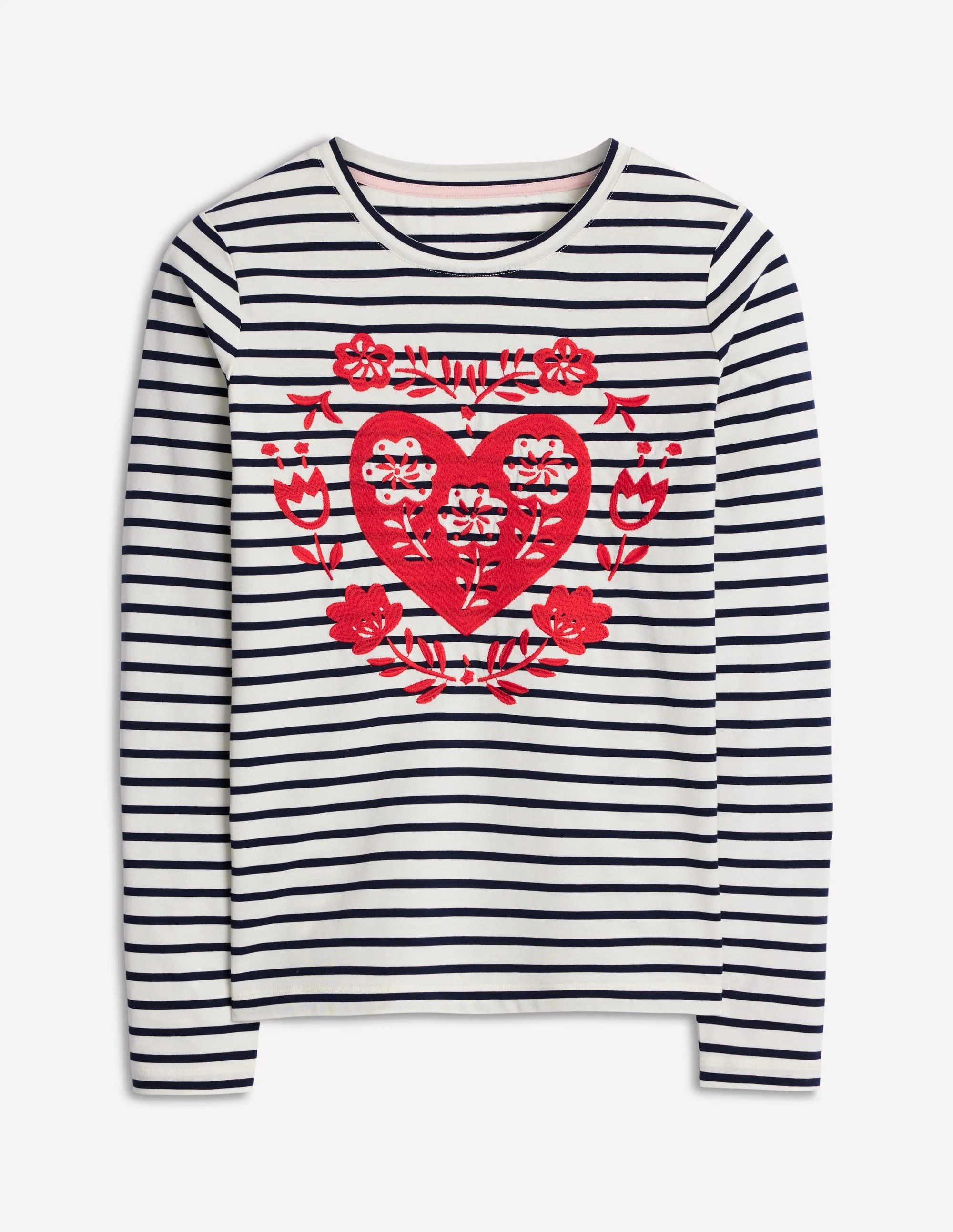 Novelty Long Sleeve Jersey Top-Ivory, Navy Heart - Image 5
