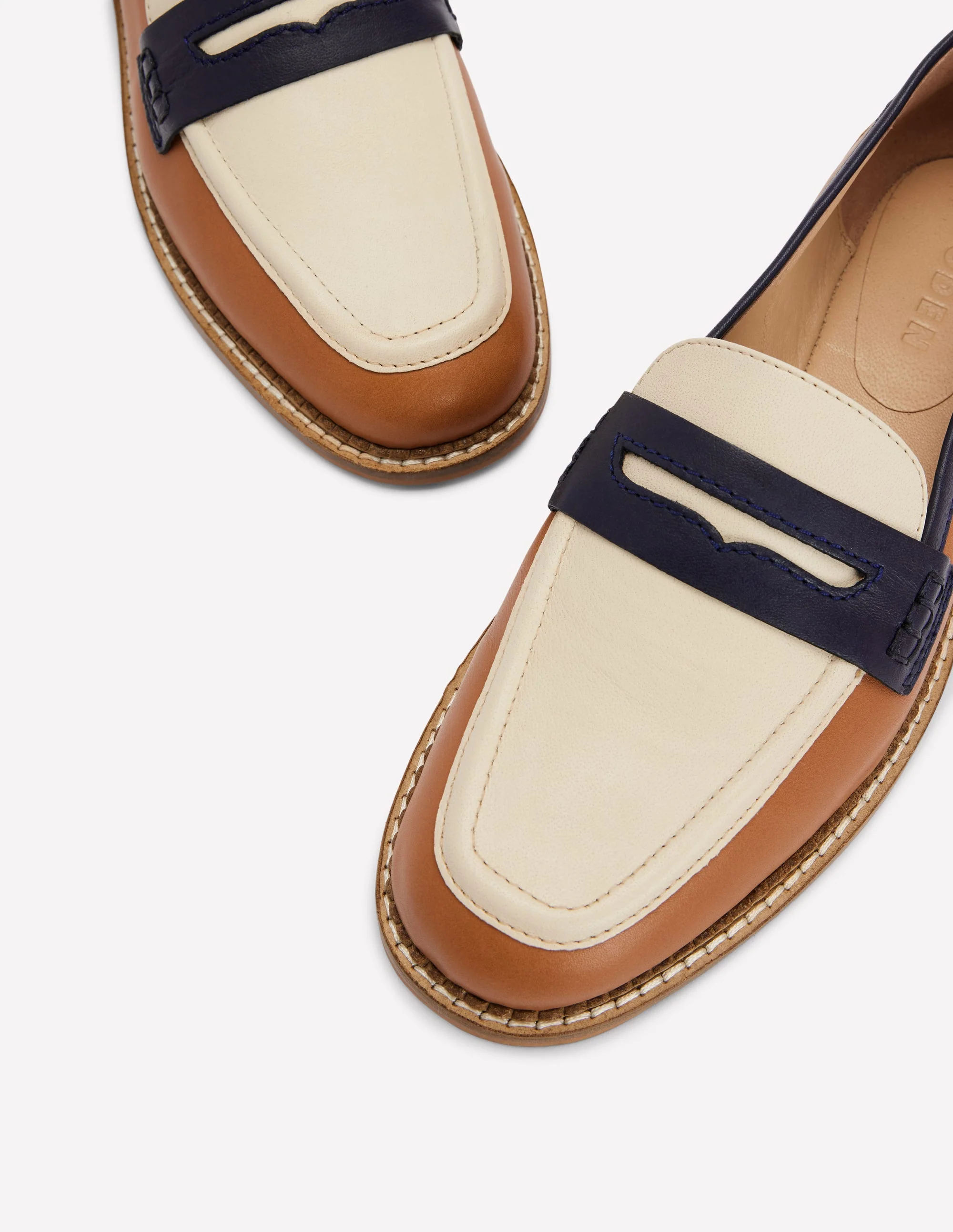 Nya Penny Loafers-Tan Colourblock - Image 4