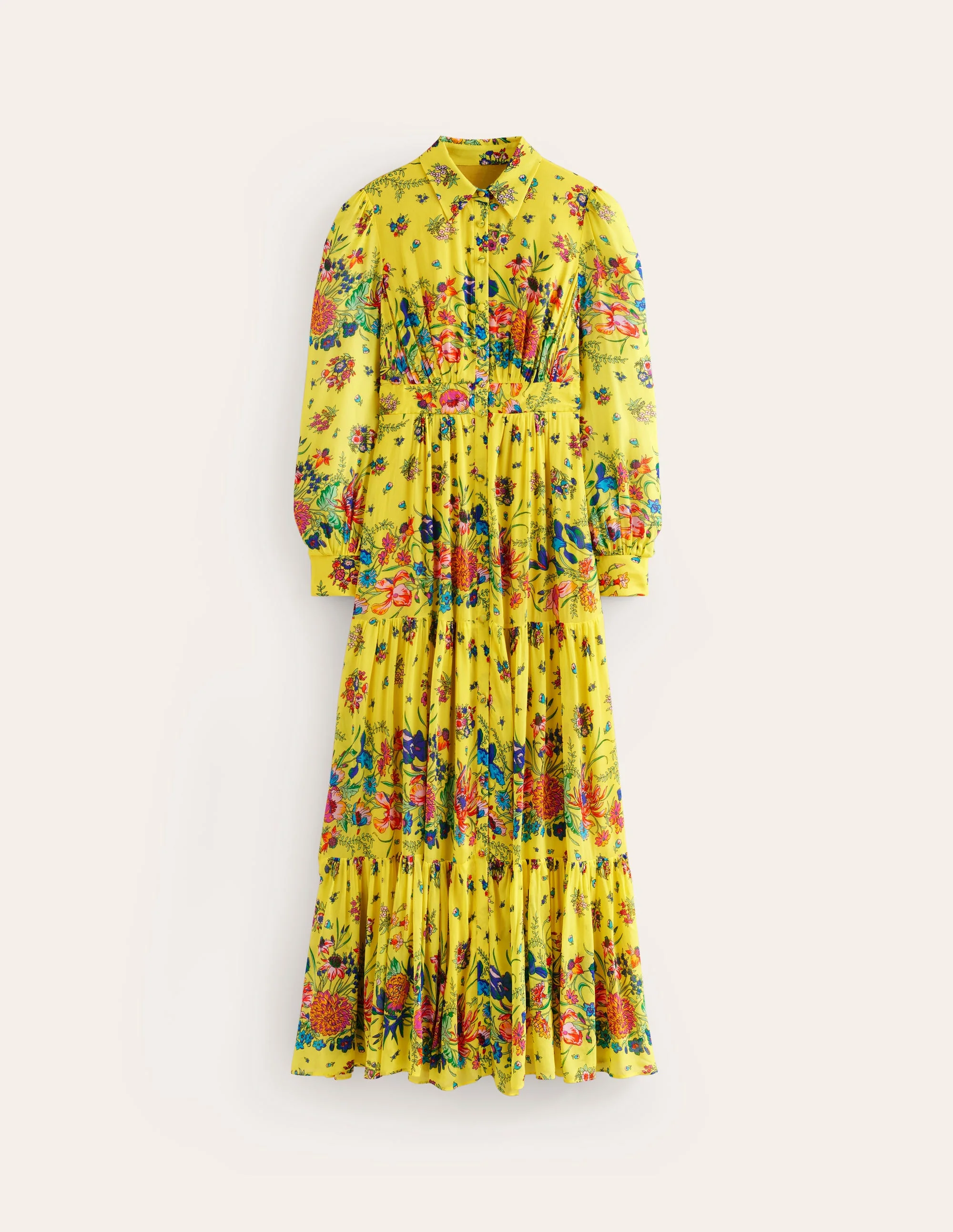 Occasion Maxi Shirt Dress-Vibrant Yellow, Gardenia Bloom - Image 6