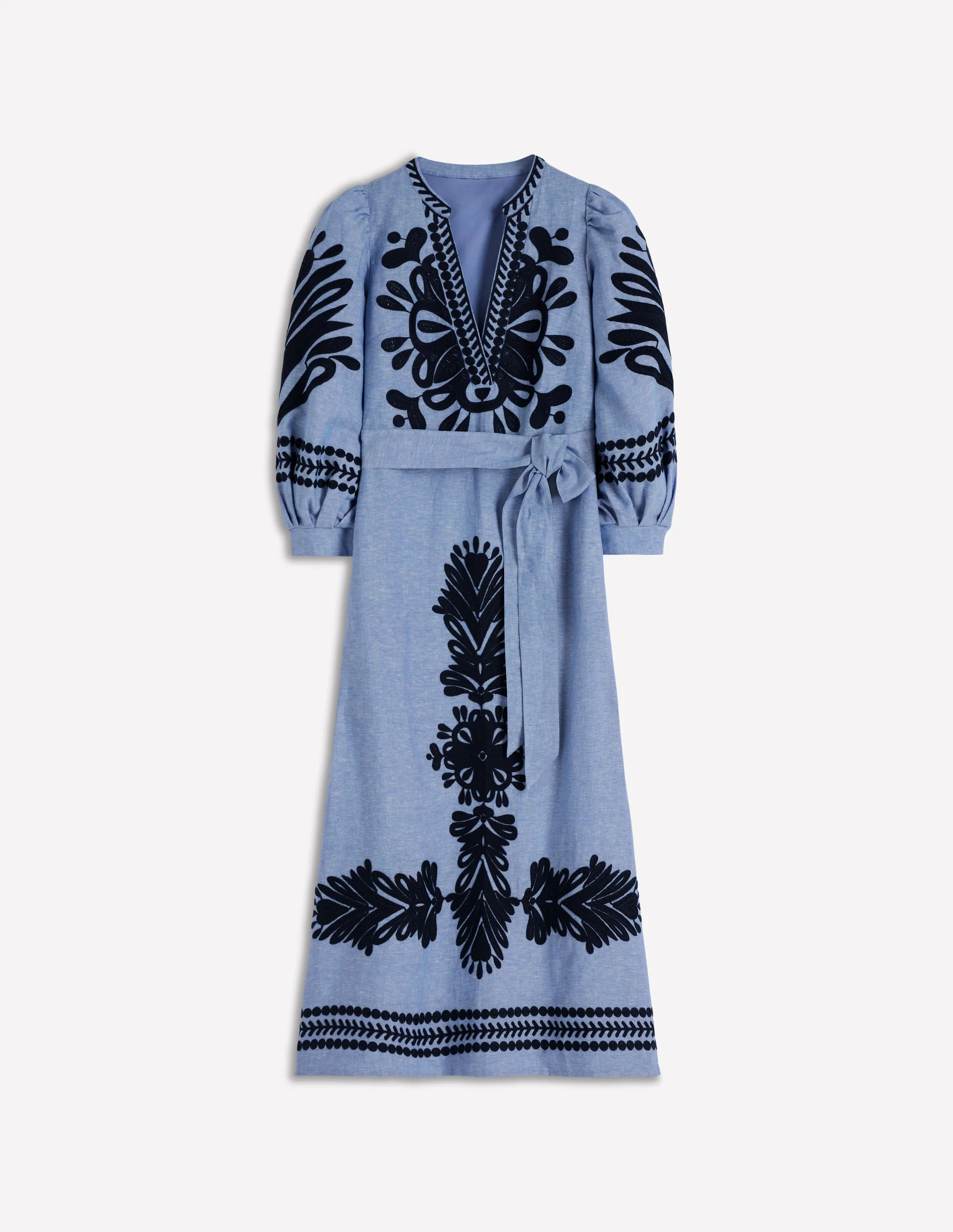 Octavia Linen Blend Dress-Embroidered Chambray - Image 8